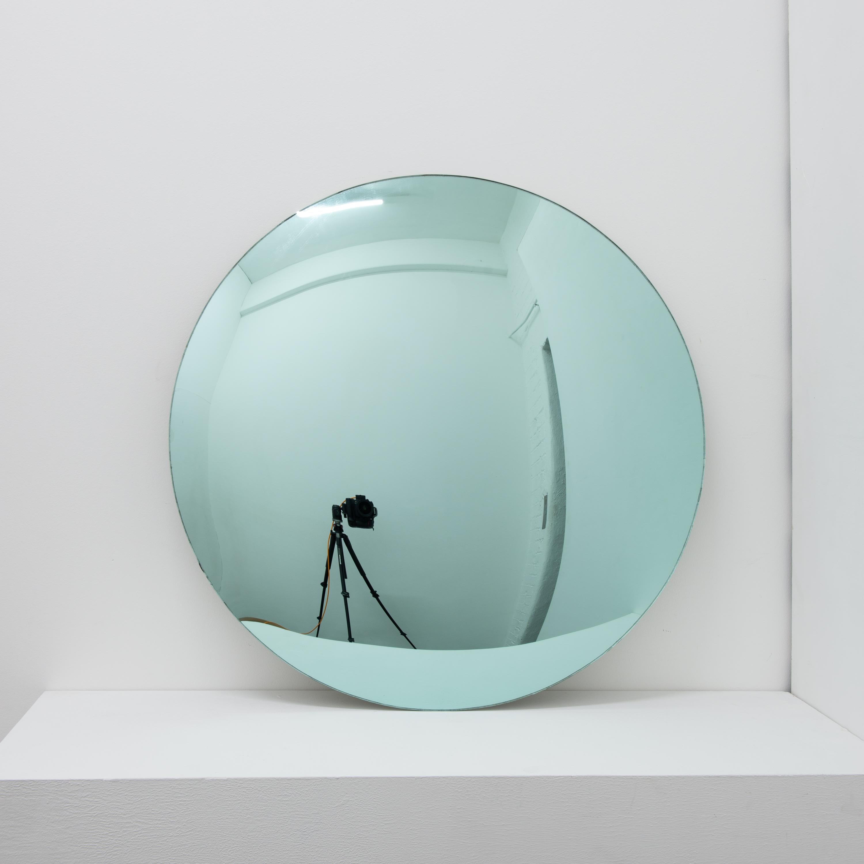 European Orbis Convex Green Minimalist Frameless Round Mirror, Large For Sale