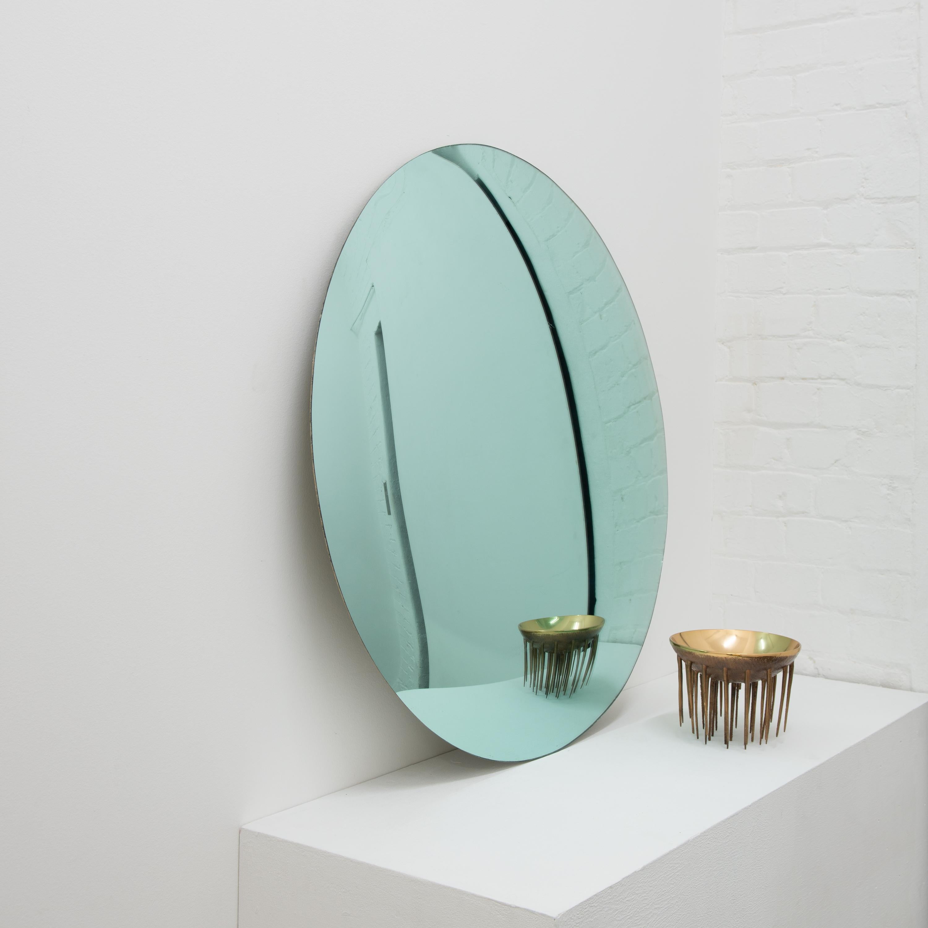 Orbis Convex Green Minimalist Frameless Round Mirror, Large In New Condition For Sale In London, GB