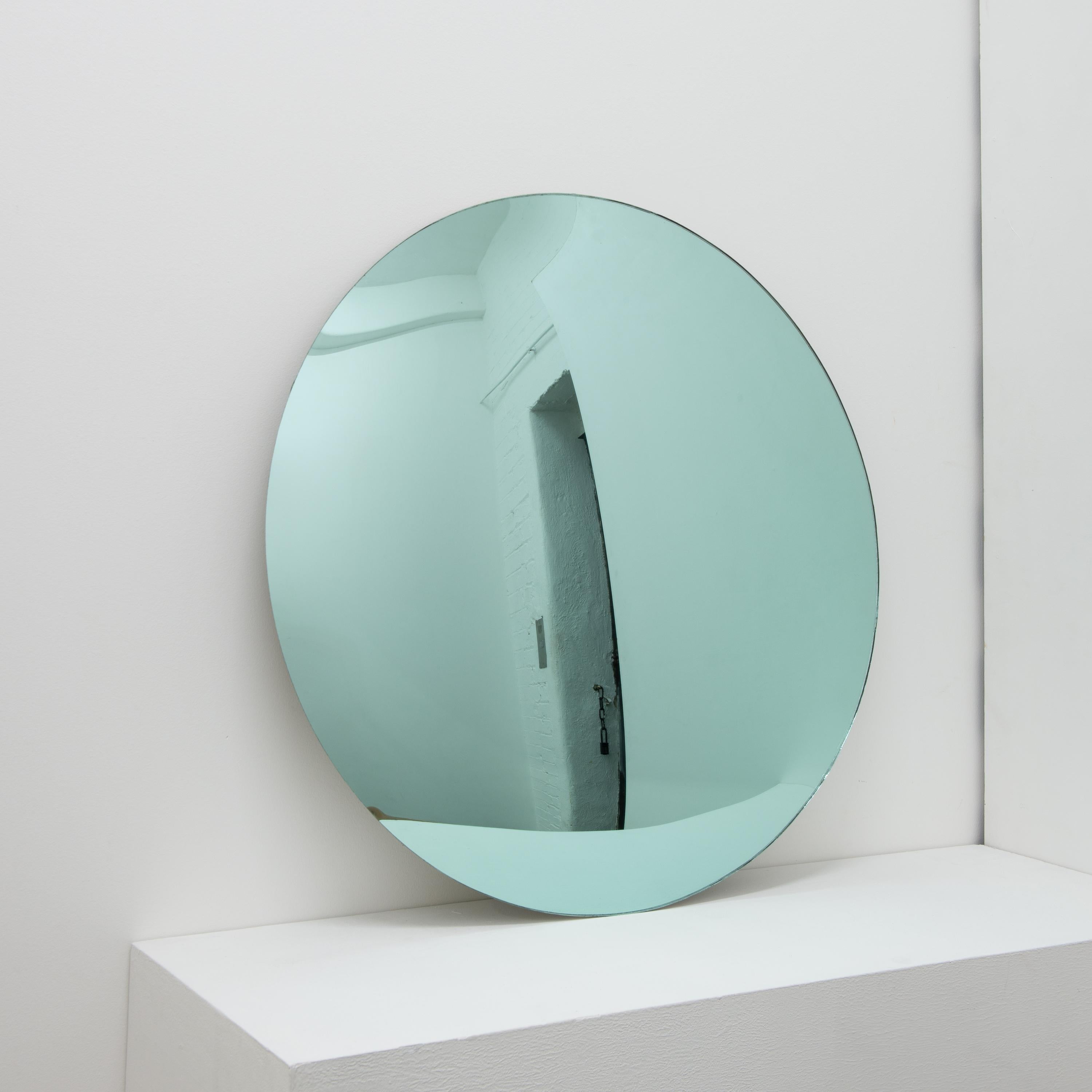 Orbis Convex Green Minimalist Frameless Round Mirror, Large For Sale 1