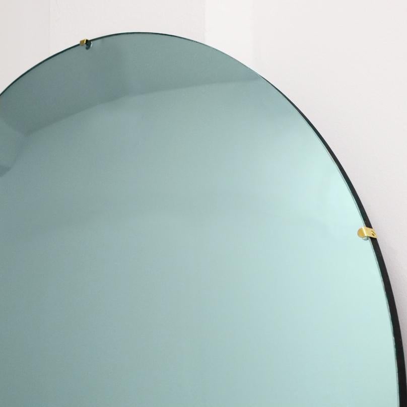 Orbis Convex Green Minimalist Frameless Round Mirror, Large For Sale 2