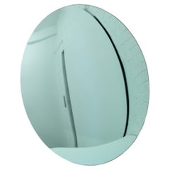 Orbis Convex Green Handcrafted Frameless Round Mirror with Brass Clips, Large