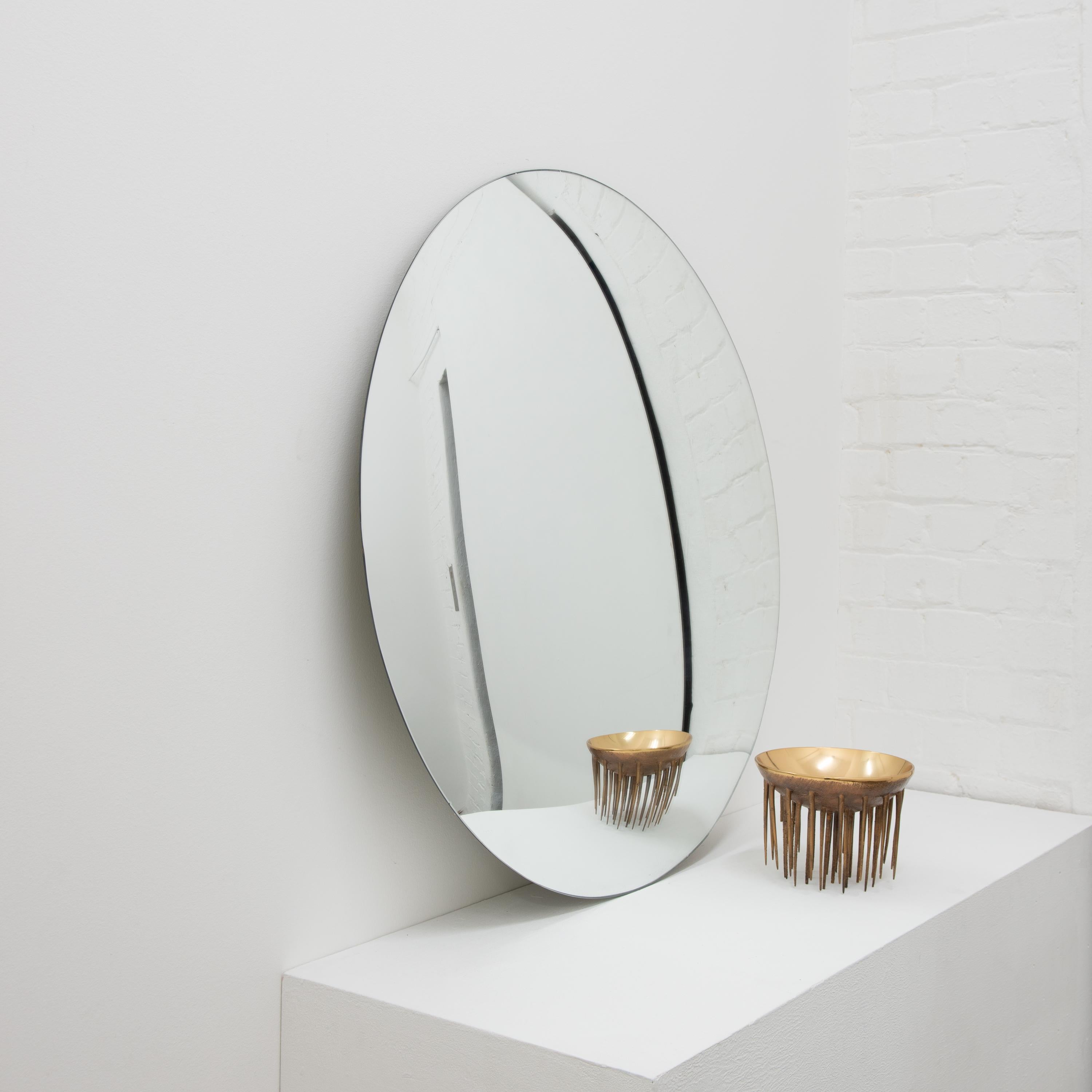 Organic Modern Orbis Convex Art Deco Frameless Round Mirror, Large For Sale