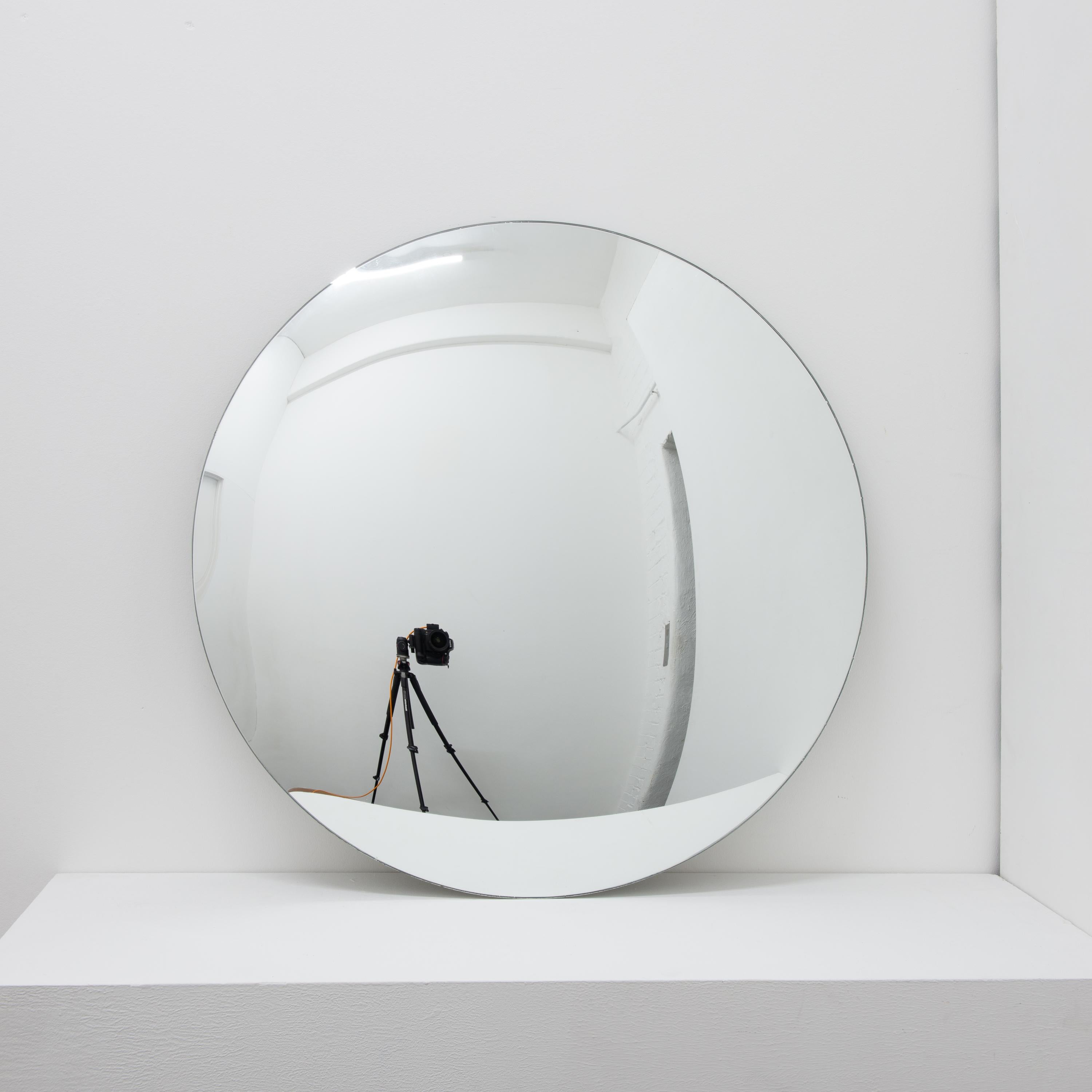 British Orbis Convex Art Deco Frameless Round Mirror, Large For Sale
