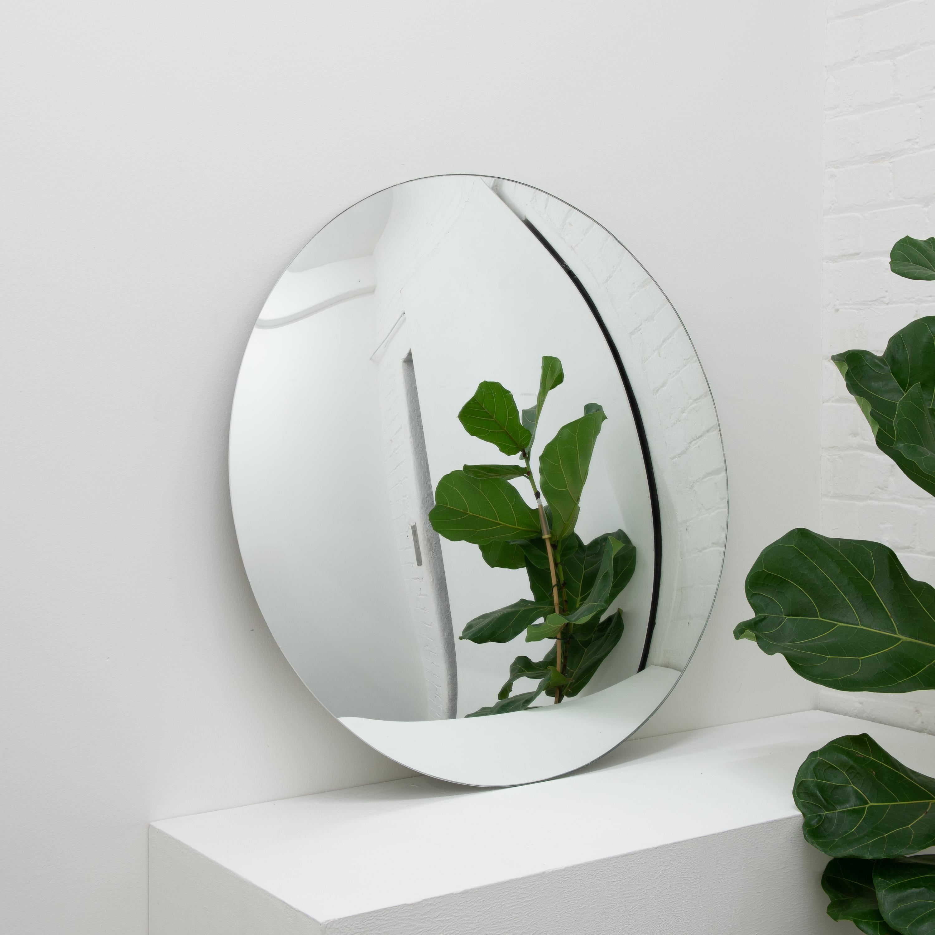 Organic Modern Orbis Convex Handcrafted Minimalist Frameless Round Mirror, XL For Sale