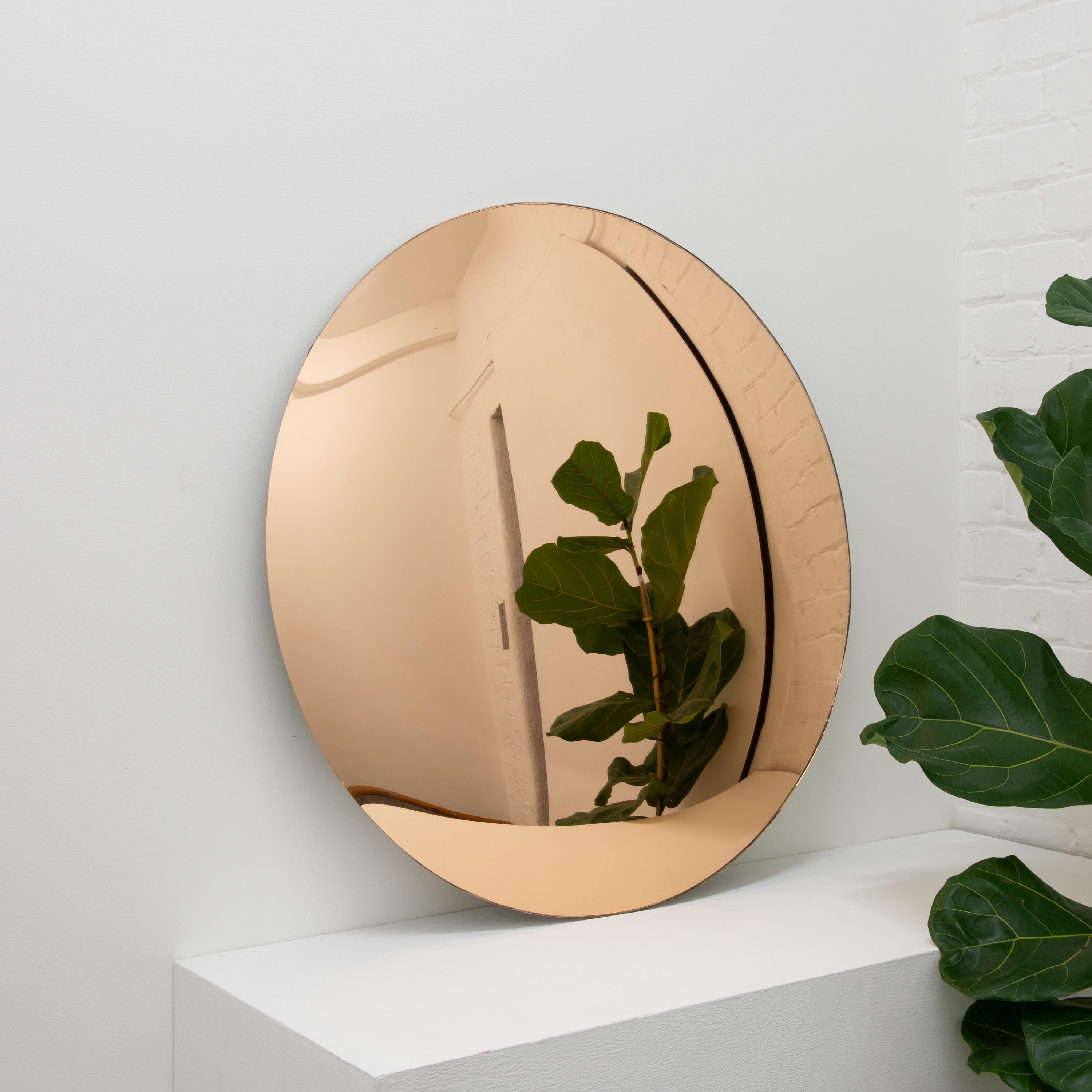 Organic Modern Orbis Convex Rose Gold Handcrafted Frameless Round Mirror, Large For Sale