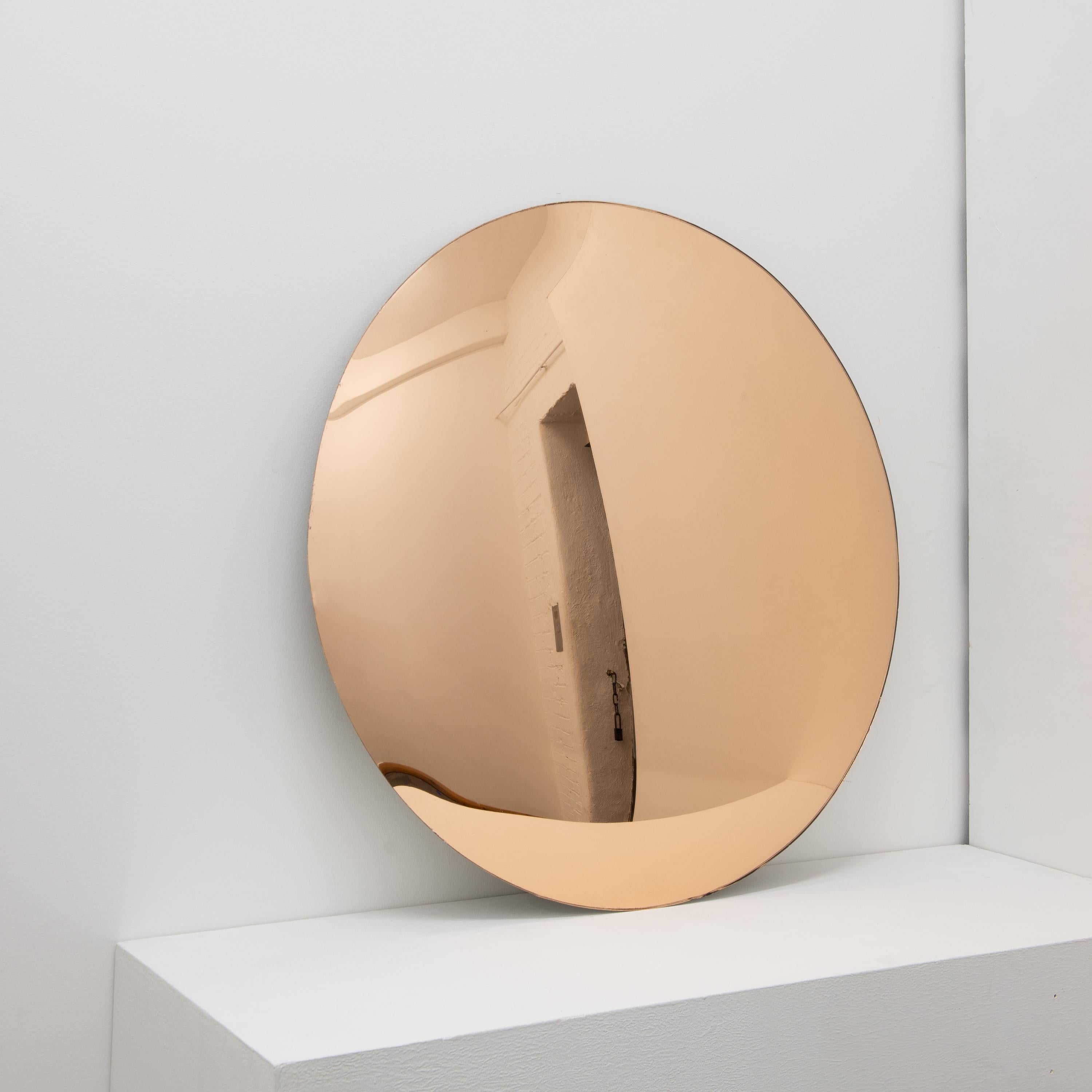 Orbis Convex Rose Gold Handcrafted Frameless Round Mirror, Large In New Condition For Sale In London, GB