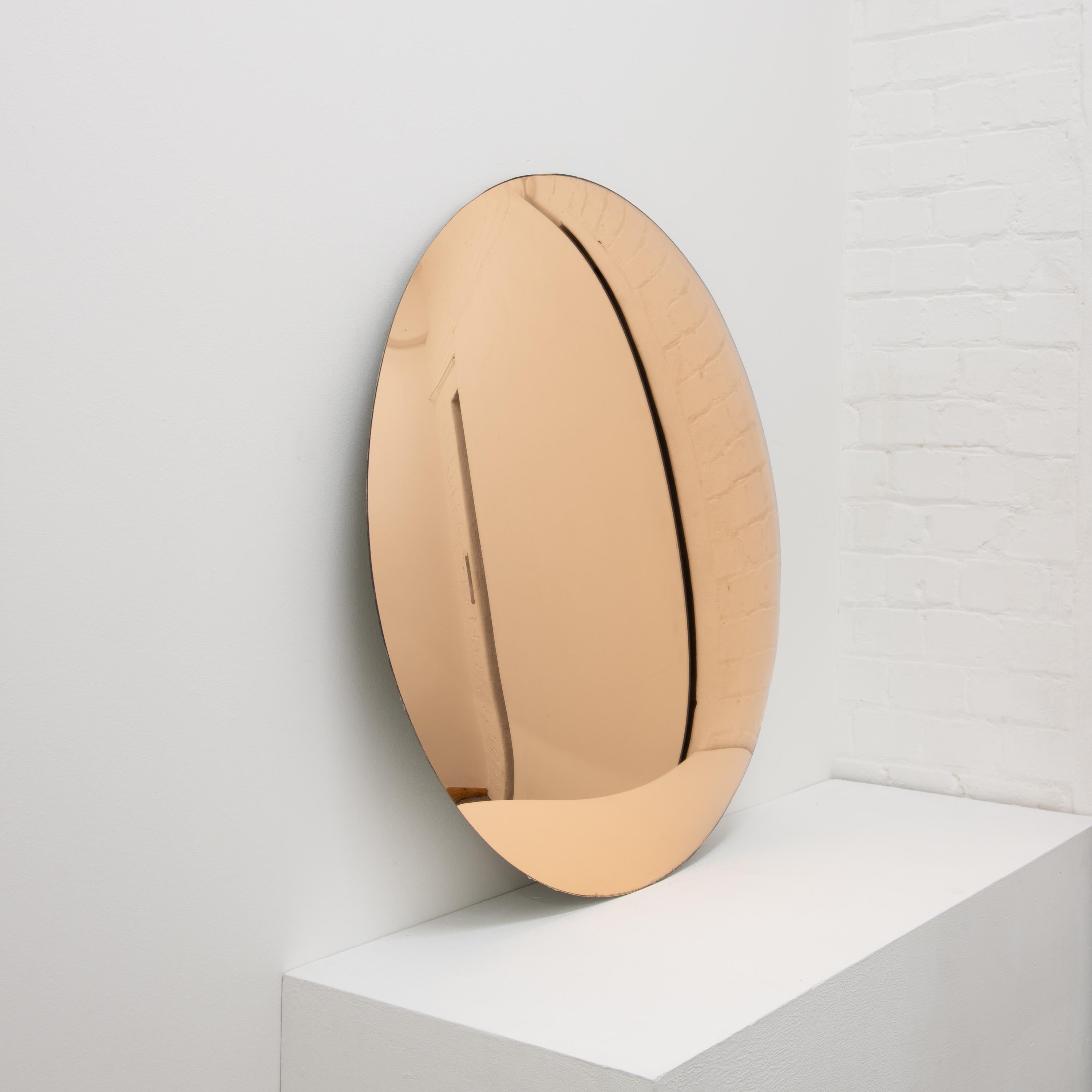European Orbis Convex Rose Gold Handcrafted Frameless Round Mirror w Brass Clips, Large