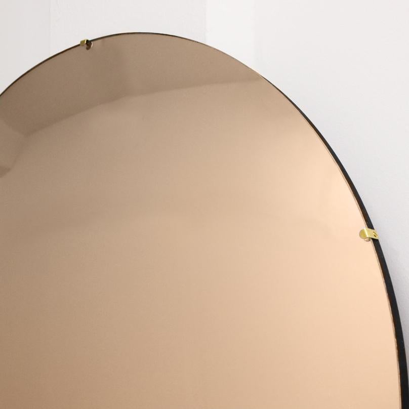 Contemporary Orbis Convex Rose Gold Handcrafted Frameless Round Mirror w Brass Clips, Large