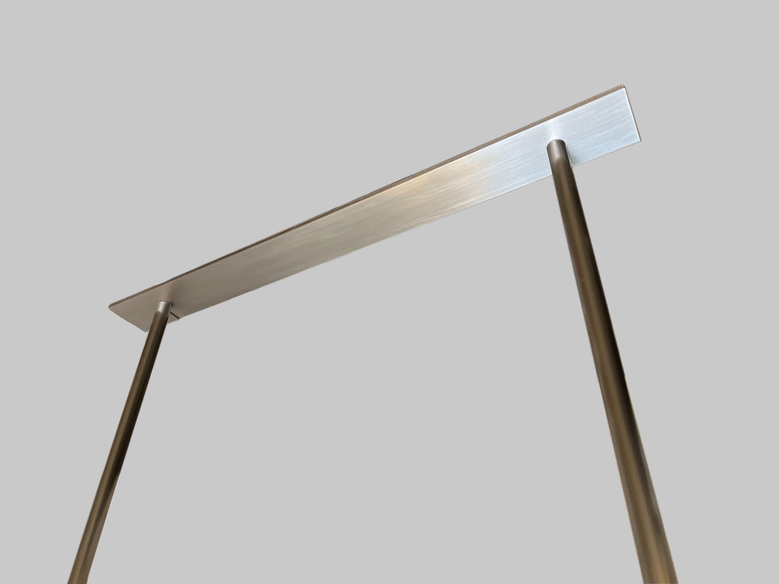 Orbis Ceiling Suspended Round Mirror with Brushed Brass Frame and Two Arms For Sale 1