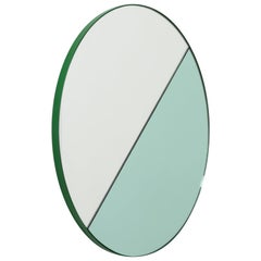 Orbis Dualis 'Green + Silver' Round Modern Mirror with Green Frame, Small
