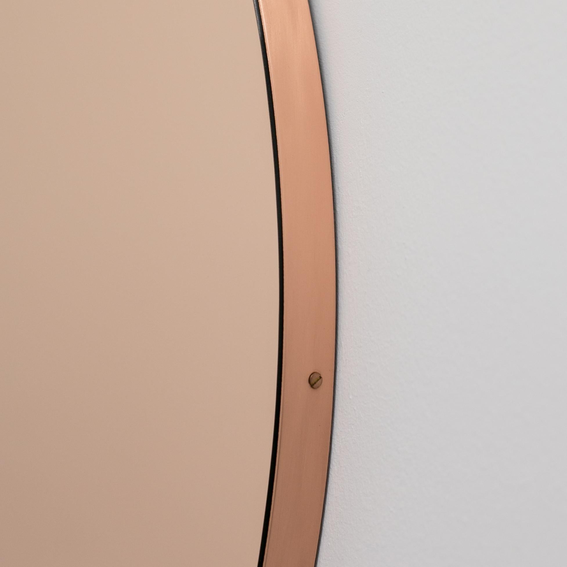 Miroir moderne rond Orbis Dualis teinté or rose mélangé avec cadre en cuivre, XL en vente 2