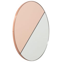 Orbis Dualis Miroir rond contemporain teinté d'or rose mixte, cadre cuivre, petit