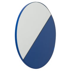 In Stock Orbis Dualis Blue and Silver Tint Round Mirror with Blue Frame, Medium