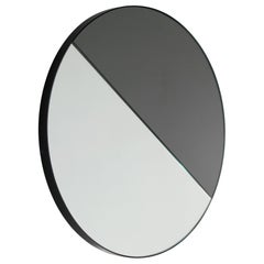 Orbis Dualis Specchio rotondo misto color argento e nero con cornice nera, regular