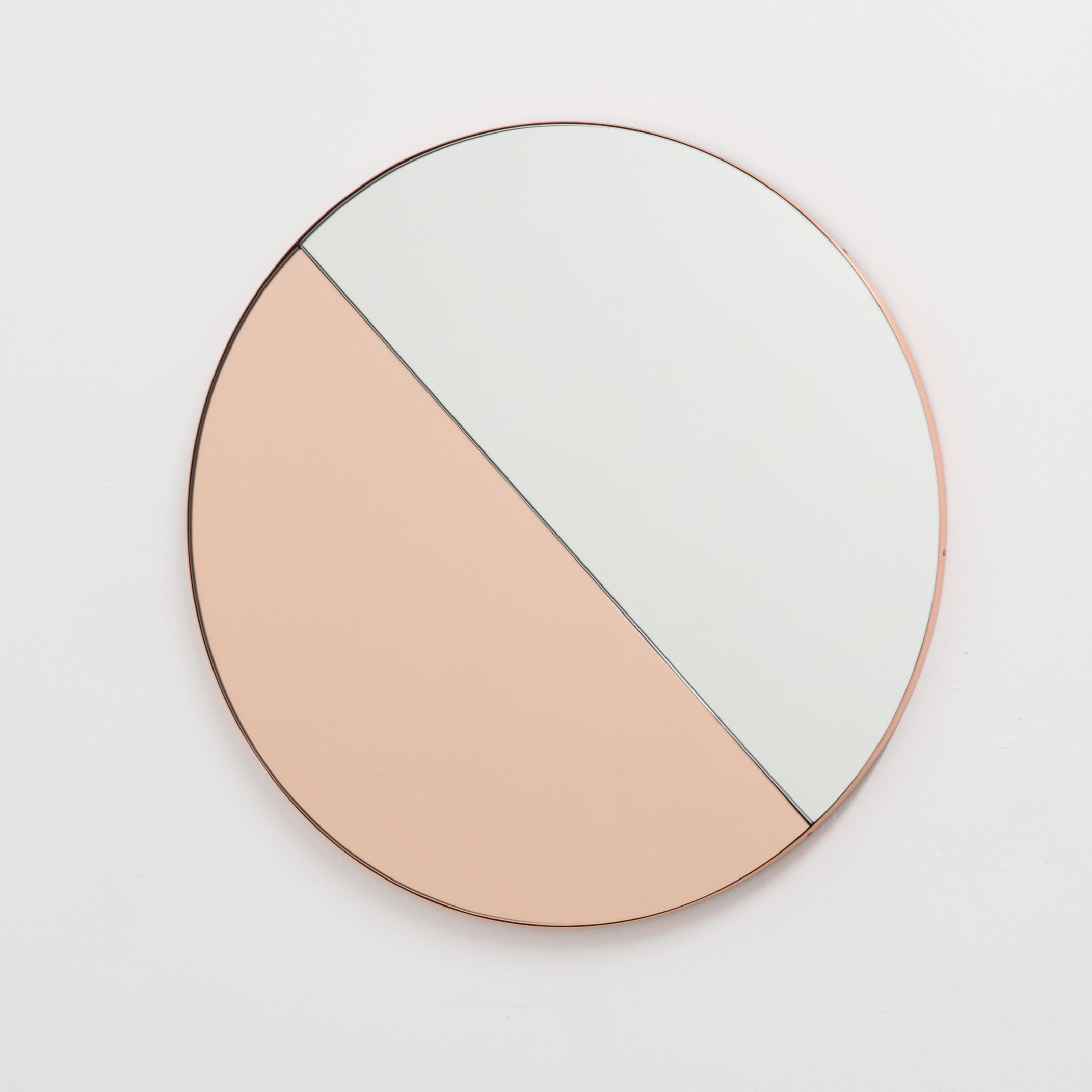 Miroir rond Orbis Dualis couleur pêche avec cadre en cuivre, en stock en vente 3