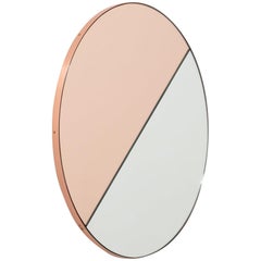 In Stock Orbis Dualis Peach Silver Round Mirror with Copper Frame, Medium