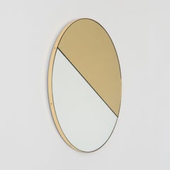 Orbis Dualis Mixed Gold and Silver Tinted Round Mirror with Brass Frame, Regular
