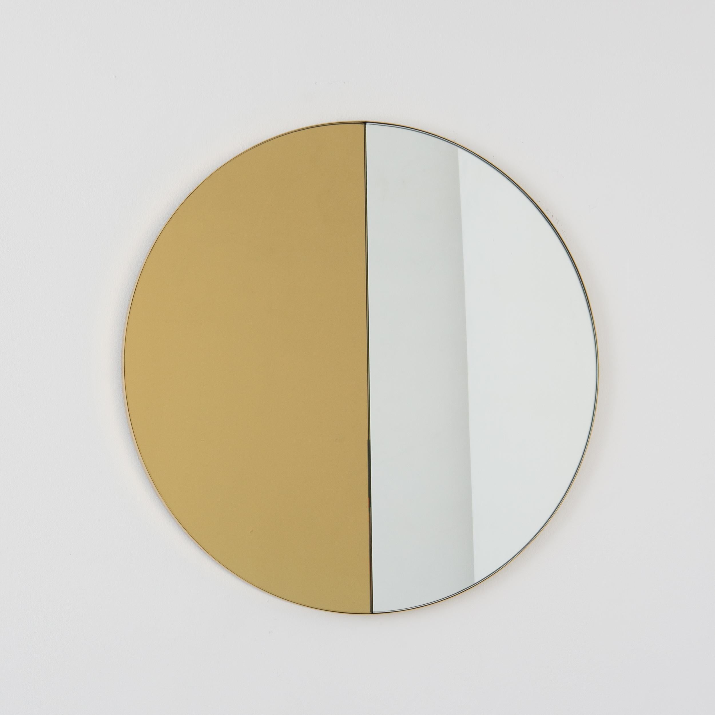 Orbis Dualis Mixed Gold and Silver Tinted Round Mirror with Brass Frame, Regular For Sale 2