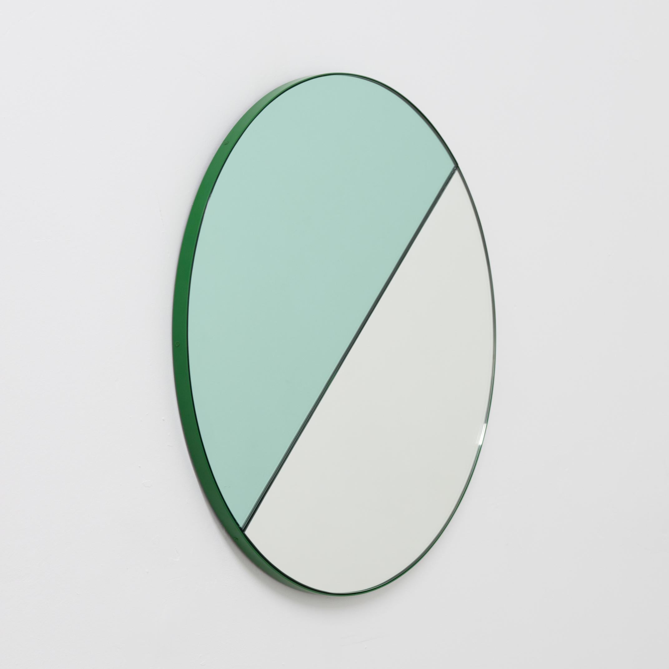 Orbis Dualis Mixed 'Green + Silver' Round Mirror with Green Frame, Large In New Condition In London, GB