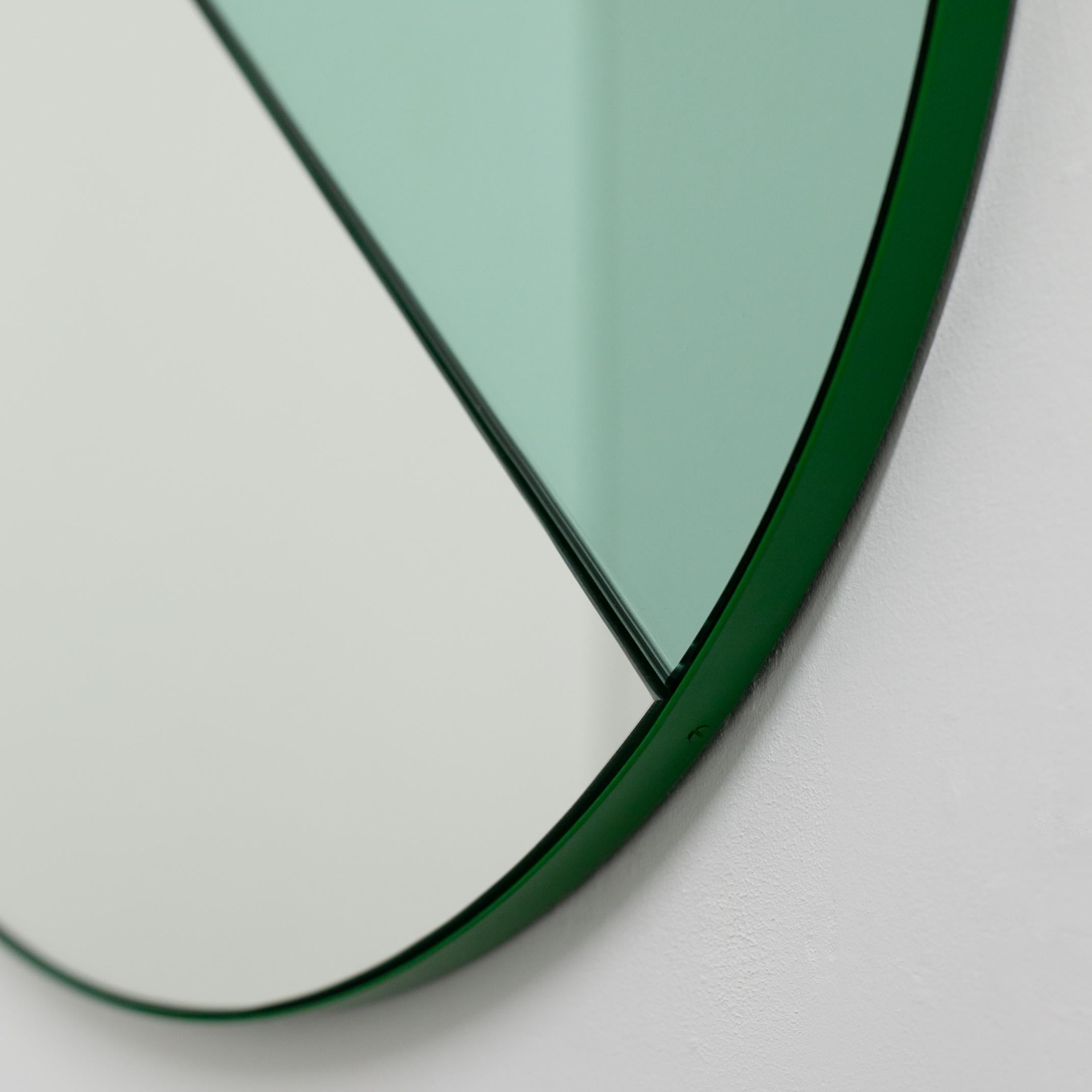 Contemporary Orbis Dualis Mixed 'Green + Silver' Round Mirror with Green Frame, Large