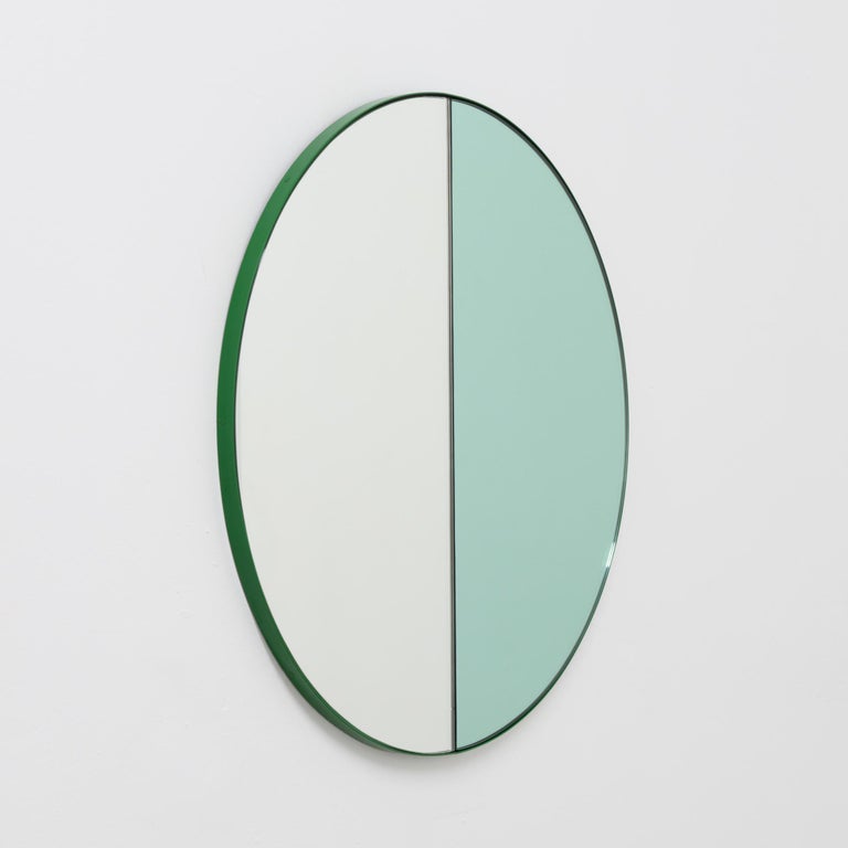 Orbis Dualis Mixed 'Green + Silver' Round Mirror with Green Frame