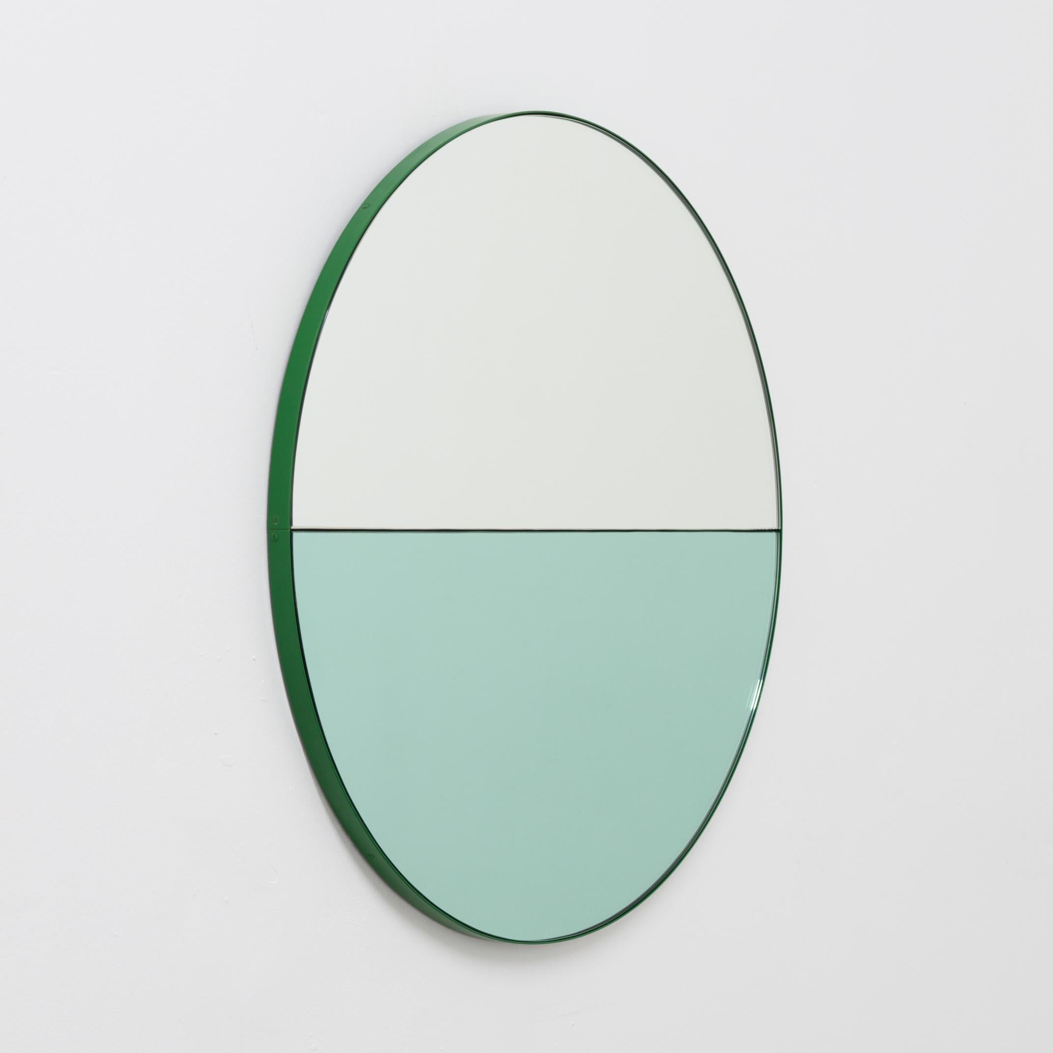 British Orbis Dualis Mixed 'Green and Silver' Round Mirror with Green Frame, Regular