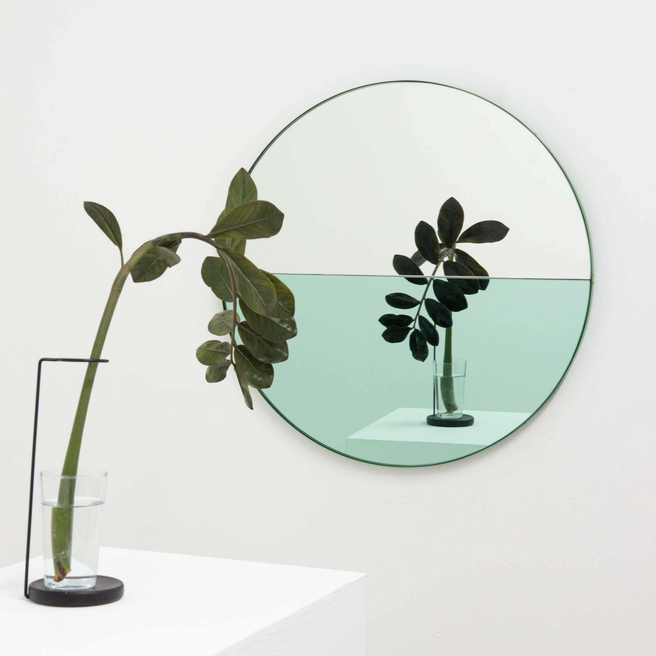 Orbis Dualis Mixed 'Green and Silver' Round Mirror with Green Frame, Regular 4