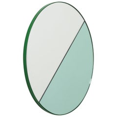 Orbis Dualis Mixed 'Green and Silver' Round Mirror with Green Frame, Regular