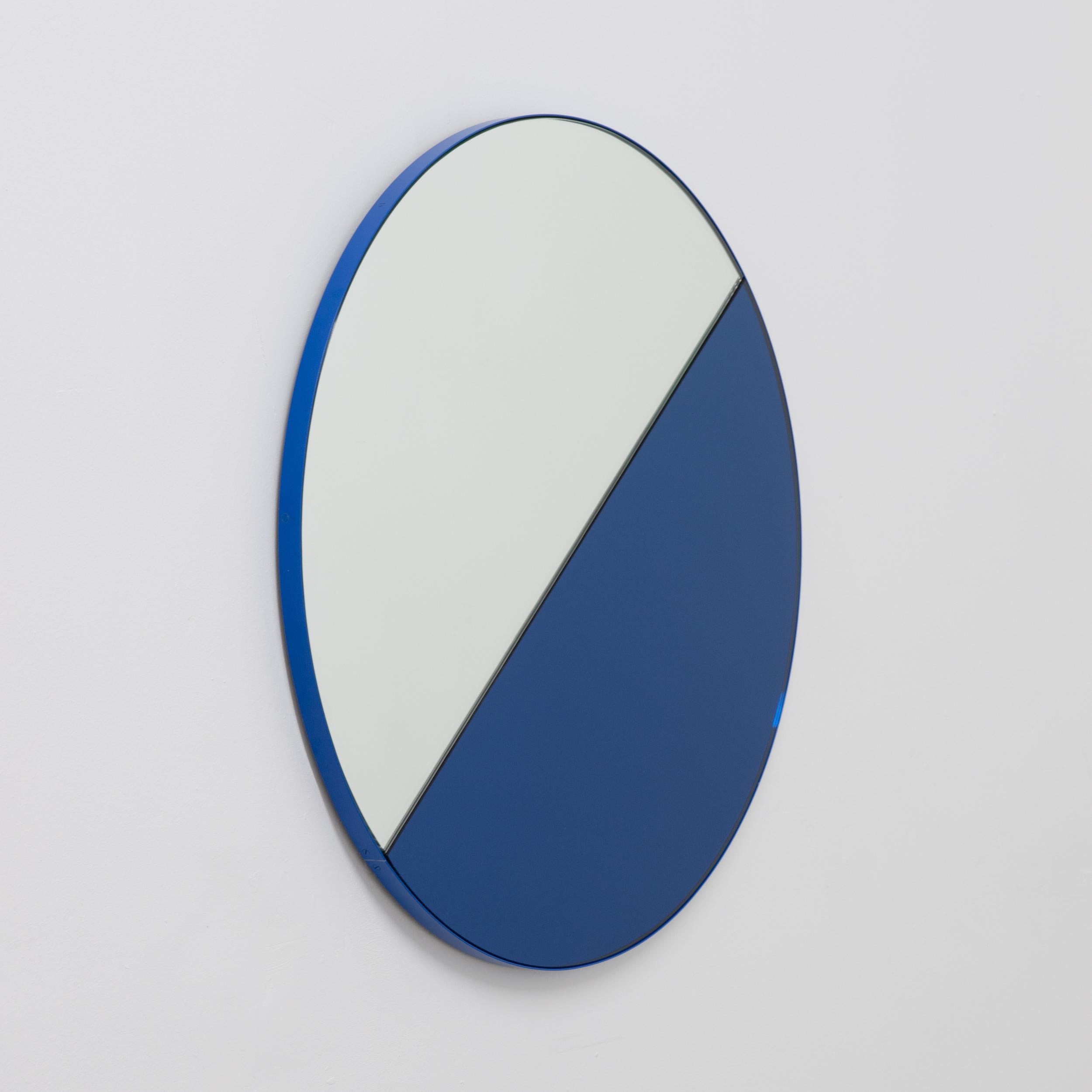 Orbis Dualis Contemporary Blue and Silver Round Mirror with Blue Frame, Large In New Condition For Sale In London, GB