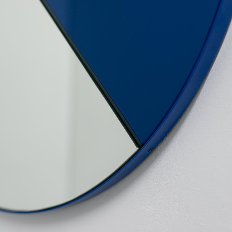 Orbis Dualis Mixed Tint ( Blue + Silver ) Round Mirror with Blue Frame