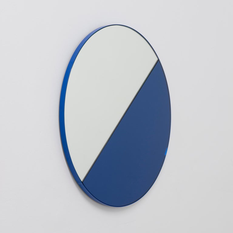 Orbis Dualis Mixed Tint ( Blue + Silver ) Round Mirror with Blue Frame