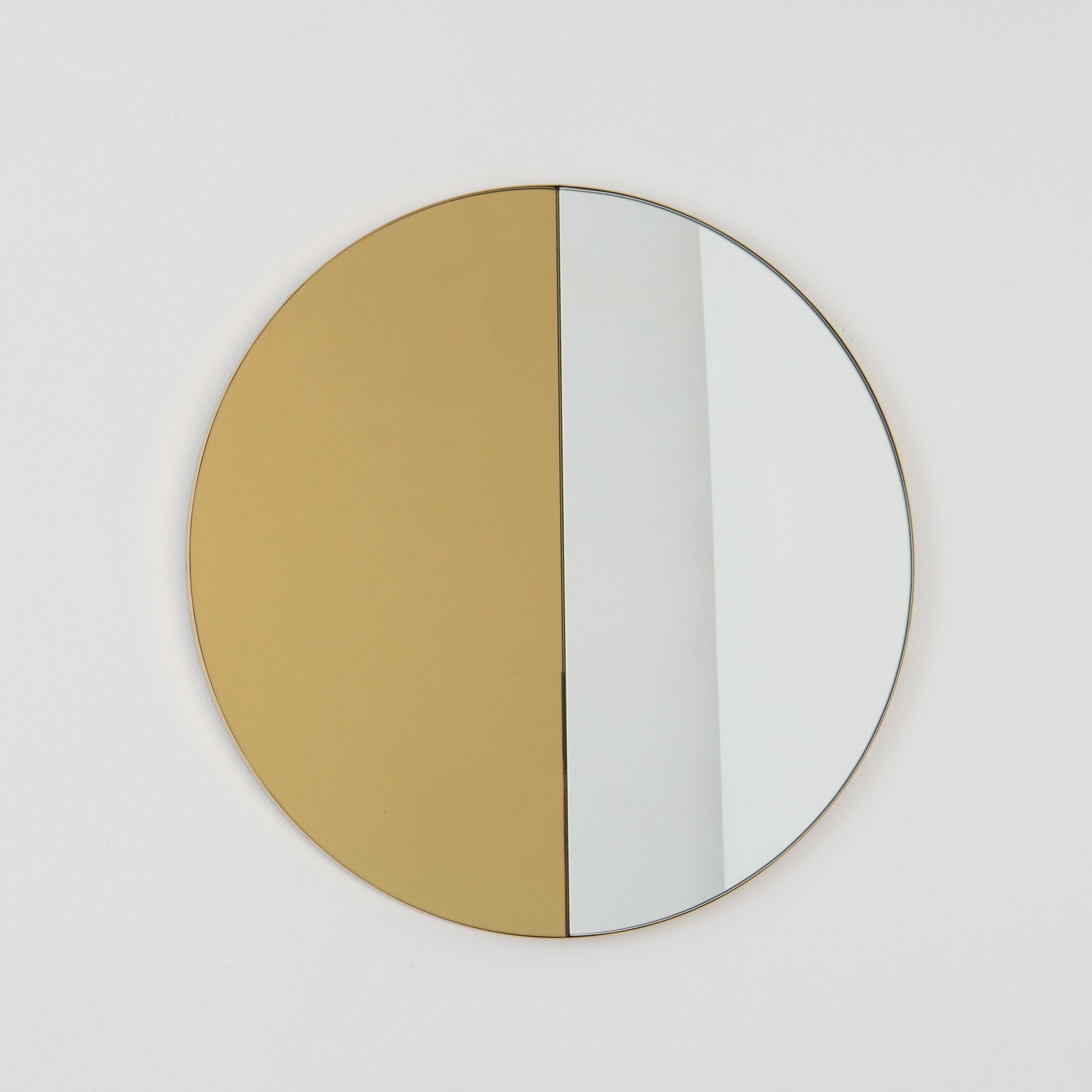 Orbis Dualis Round Mixed Gold and Silver Tinted Mirror with Brass Frame, Large For Sale 1