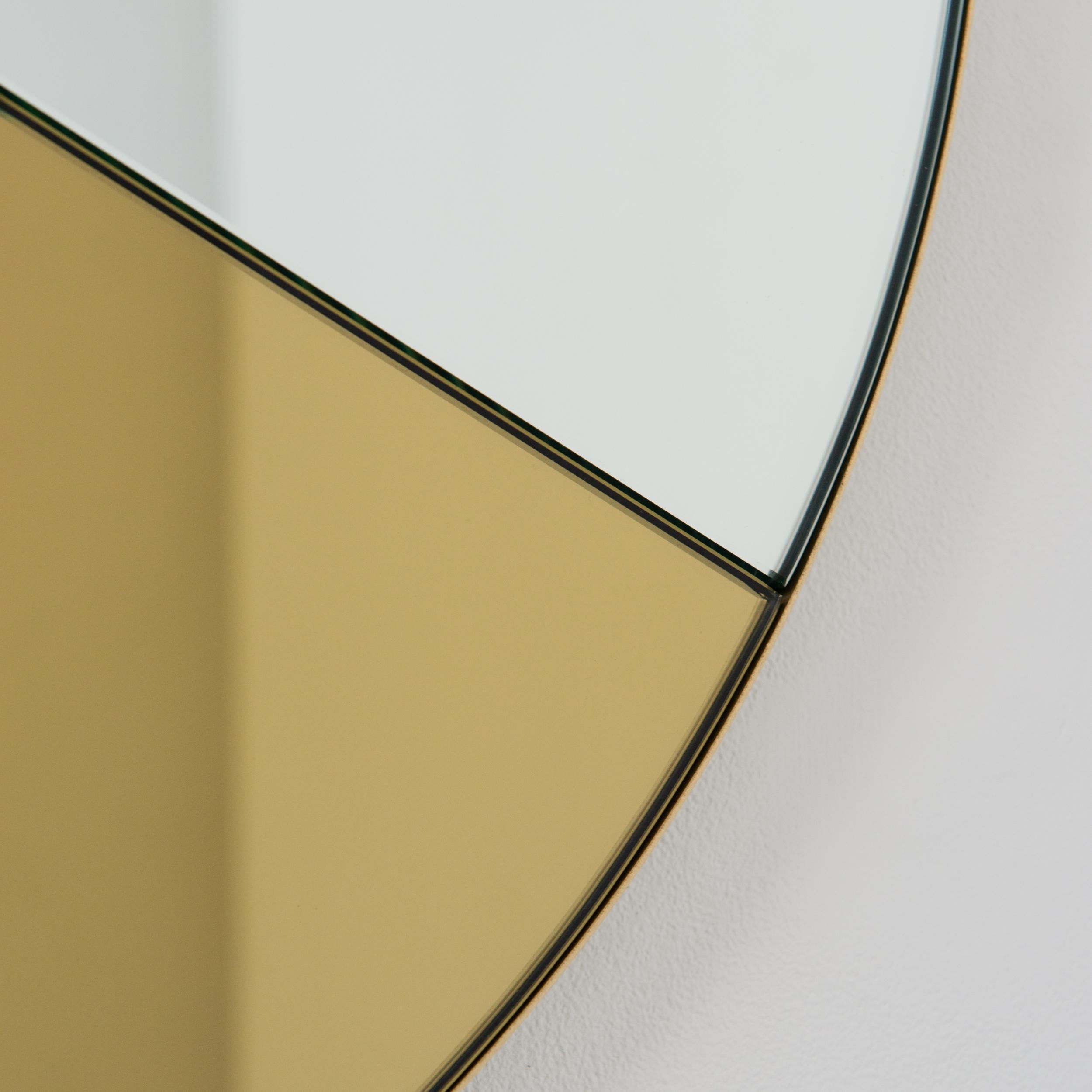 Orbis Dualis Round Mixed Tinted Gold Modern Mirror with Brass Frame, Medium In New Condition For Sale In London, GB