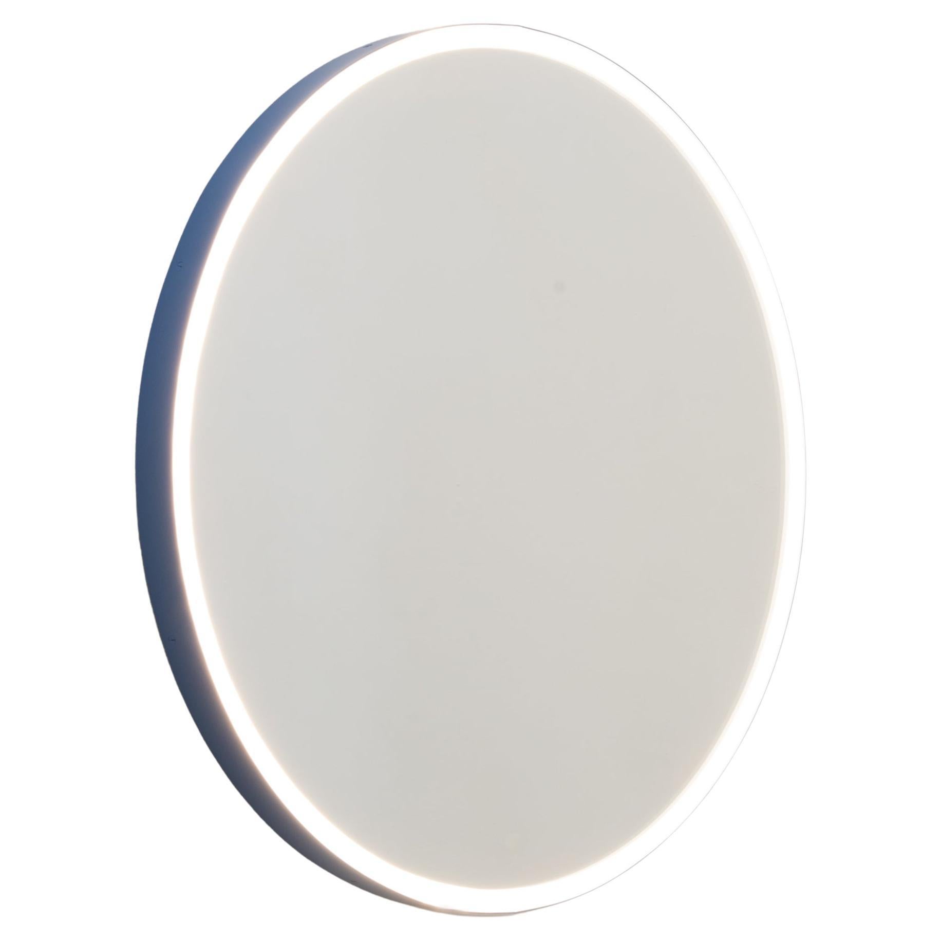 Orbis Front Illuminated Circular Modern Contemporary Mirror with Blue Frame, XL For Sale