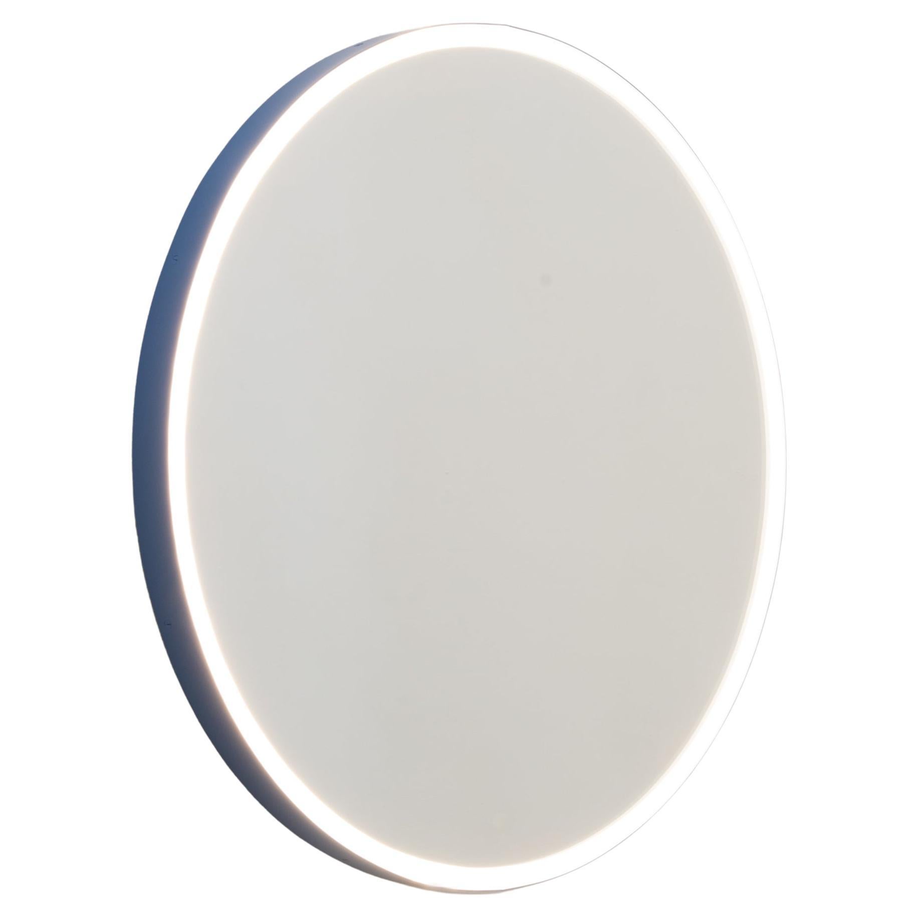 Orbis Front Illuminated Round Contemporary Mirror with Blue Frame, Medium For Sale