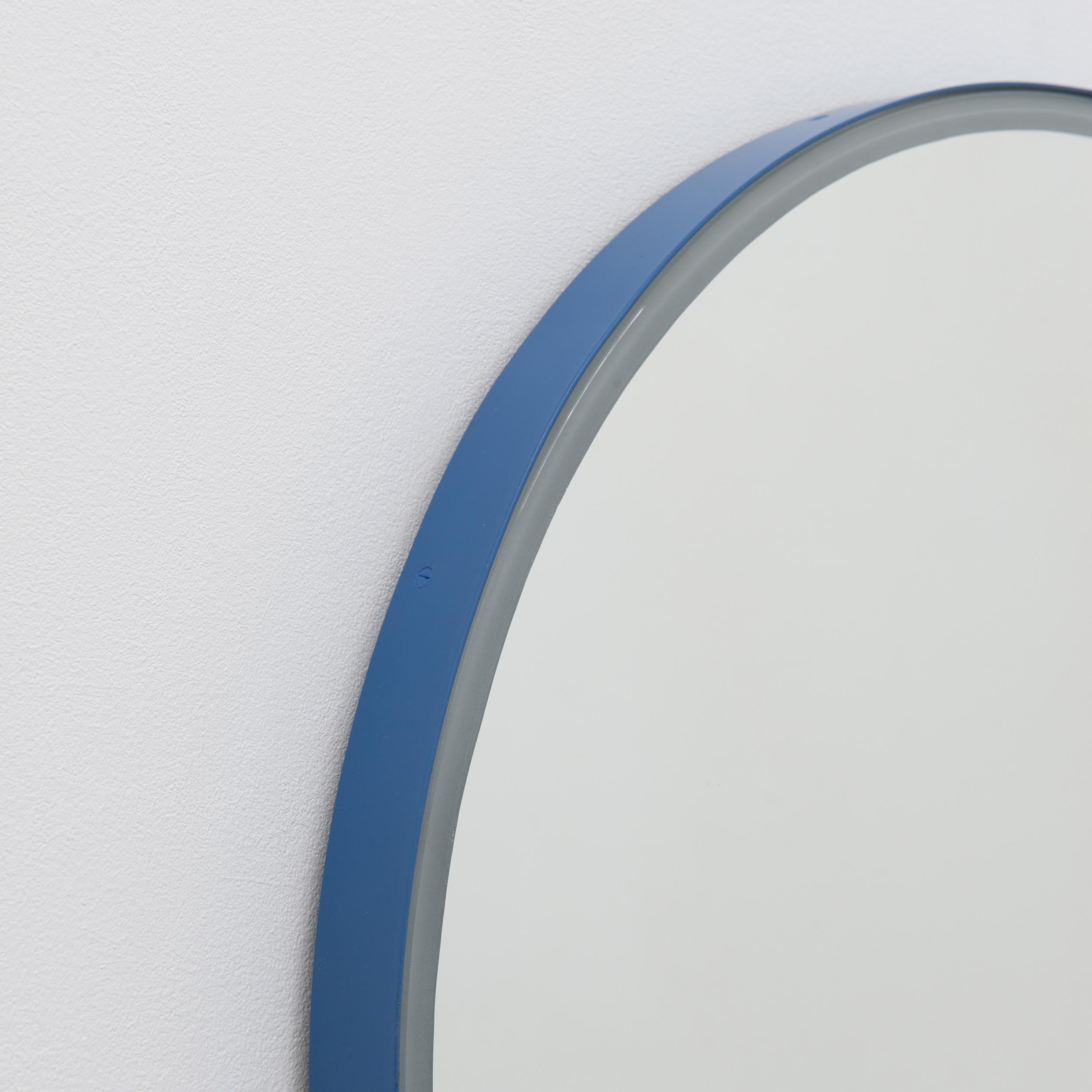 Orbis Front Illuminated Round Modern Mirror with Blue Frame, Customisable, Large For Sale 1