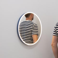 Orbis Front Illuminated Round Modern Mirror with Blue Frame, Customisable, Large