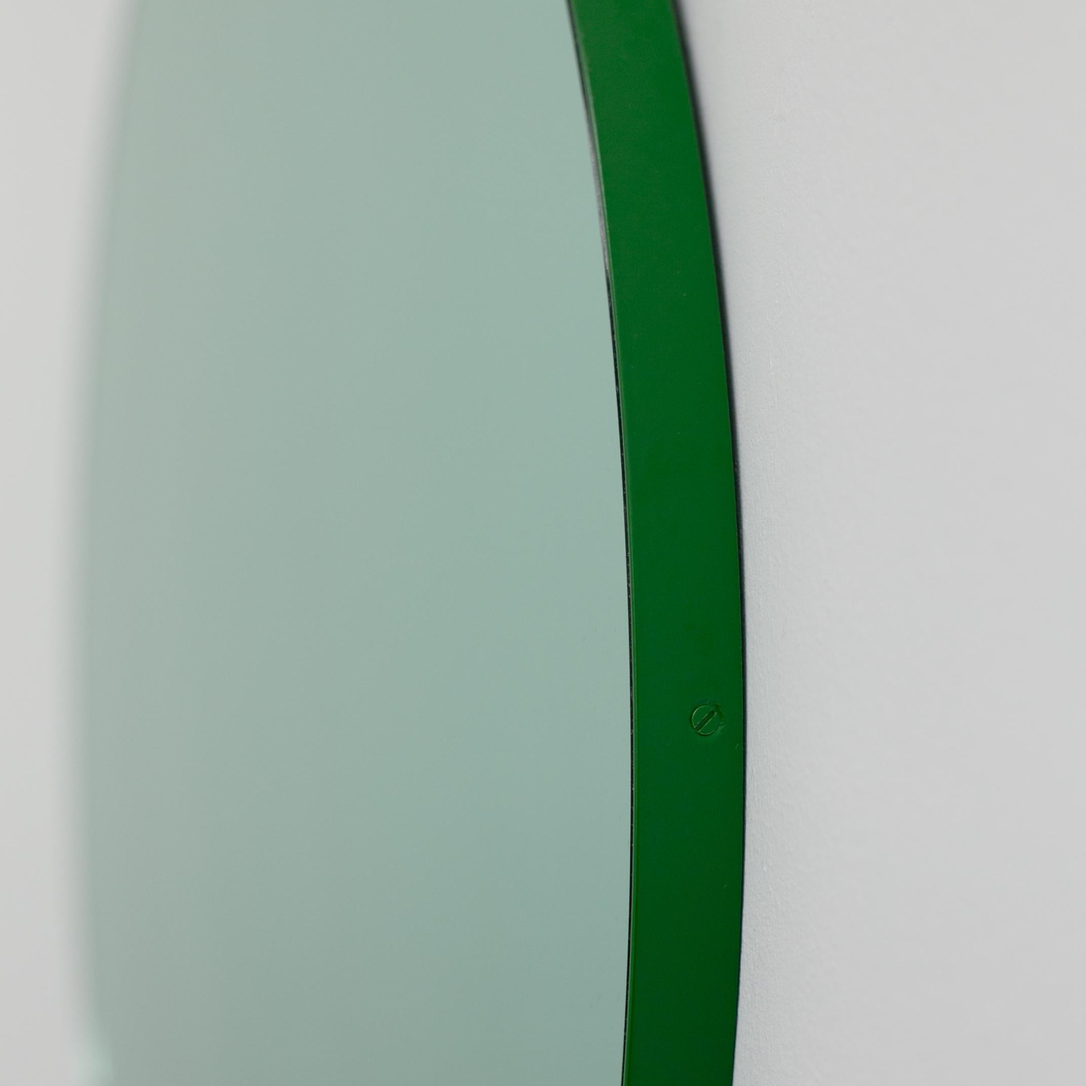Modern Orbis Green Tinted Customisable Round Mirror with Green Frame, Small