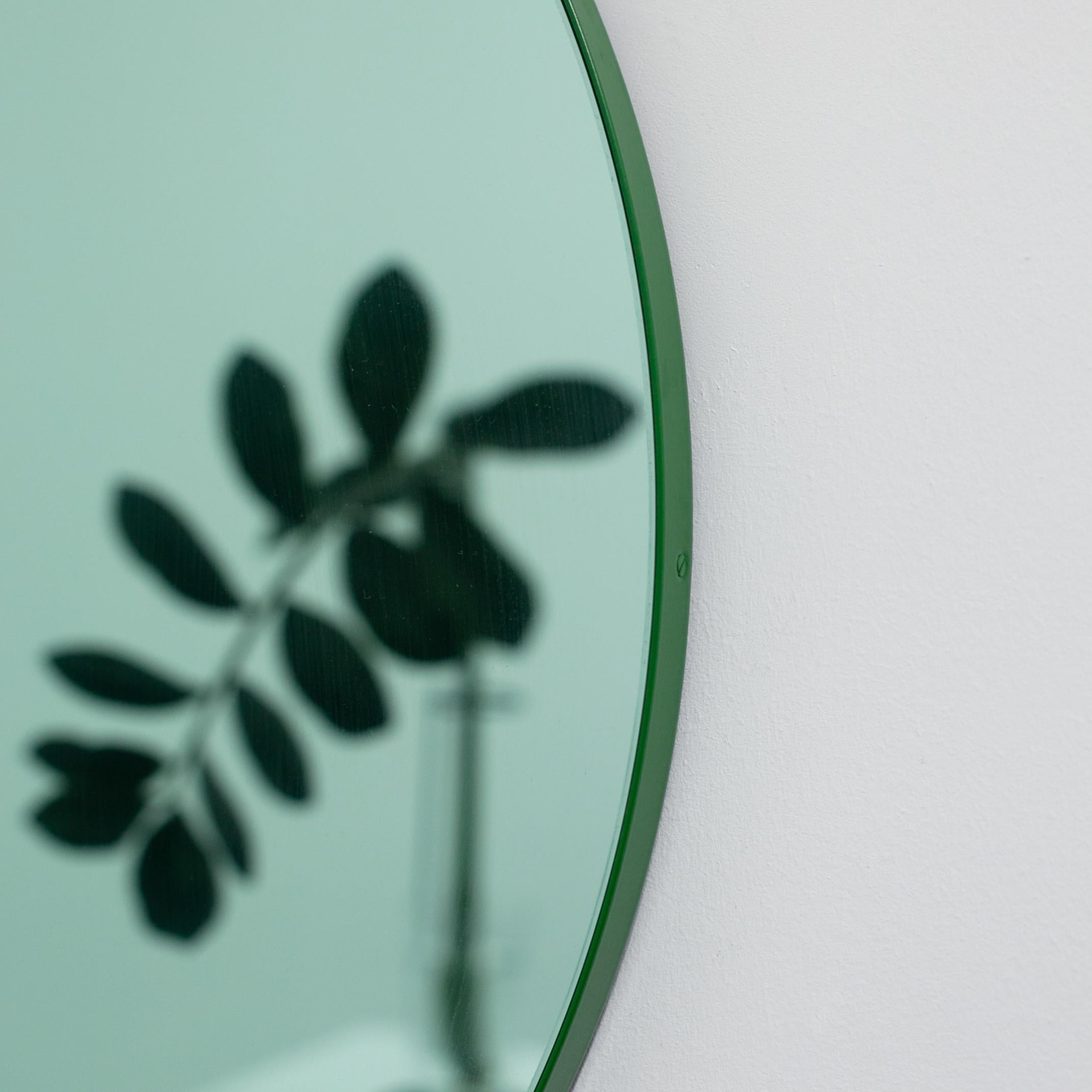 Orbis Green Tinted Customisable Round Mirror with Green Frame, Small In New Condition In London, GB