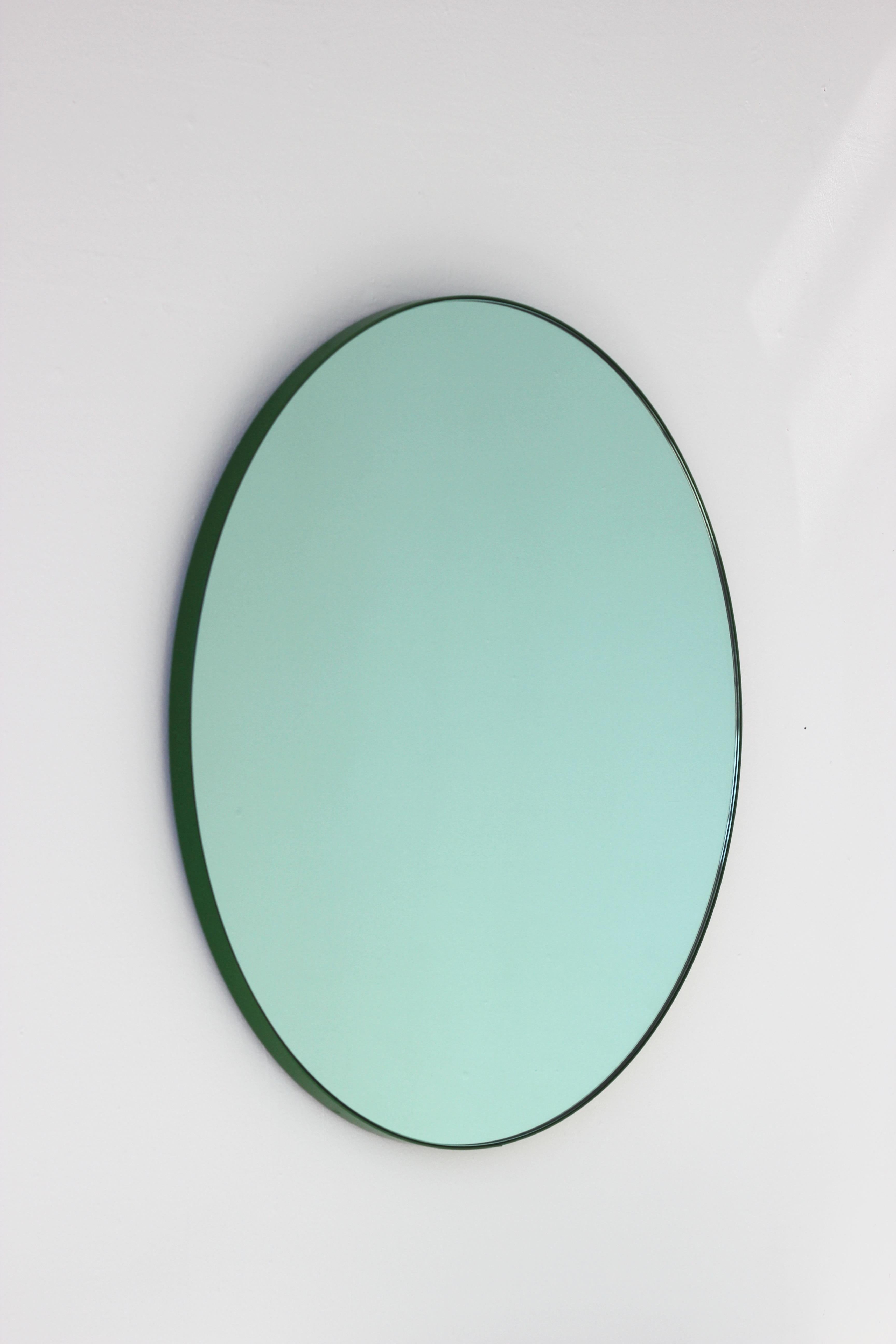 Contemporary Orbis Green Tinted Customisable Round Mirror with Green Frame, Small