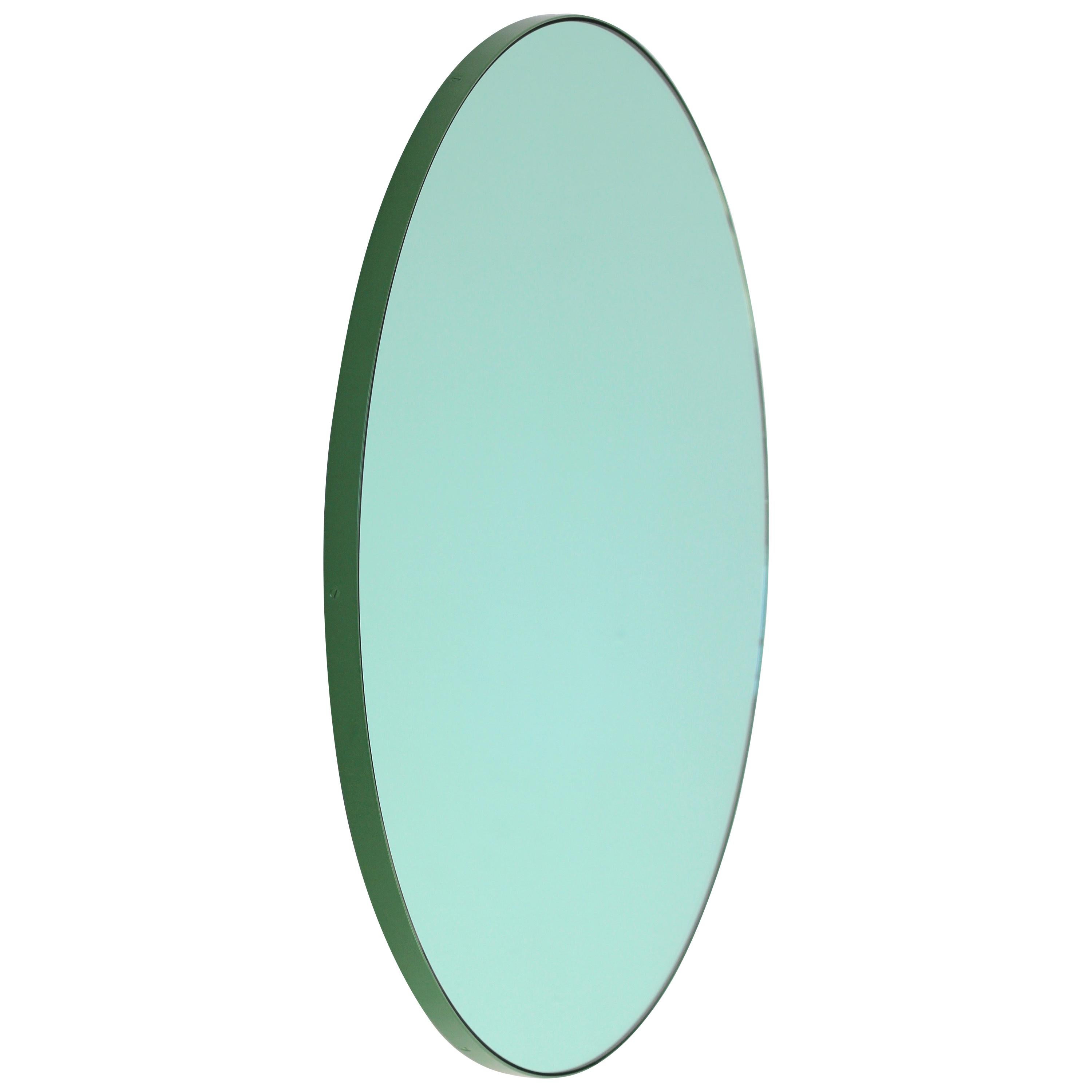 Orbis Green Tinted Customisable Round Mirror with Green Frame, Small