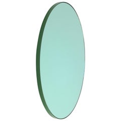 Orbis Green Tinted Handcrafted Round Mirror with Green Frame, Regular