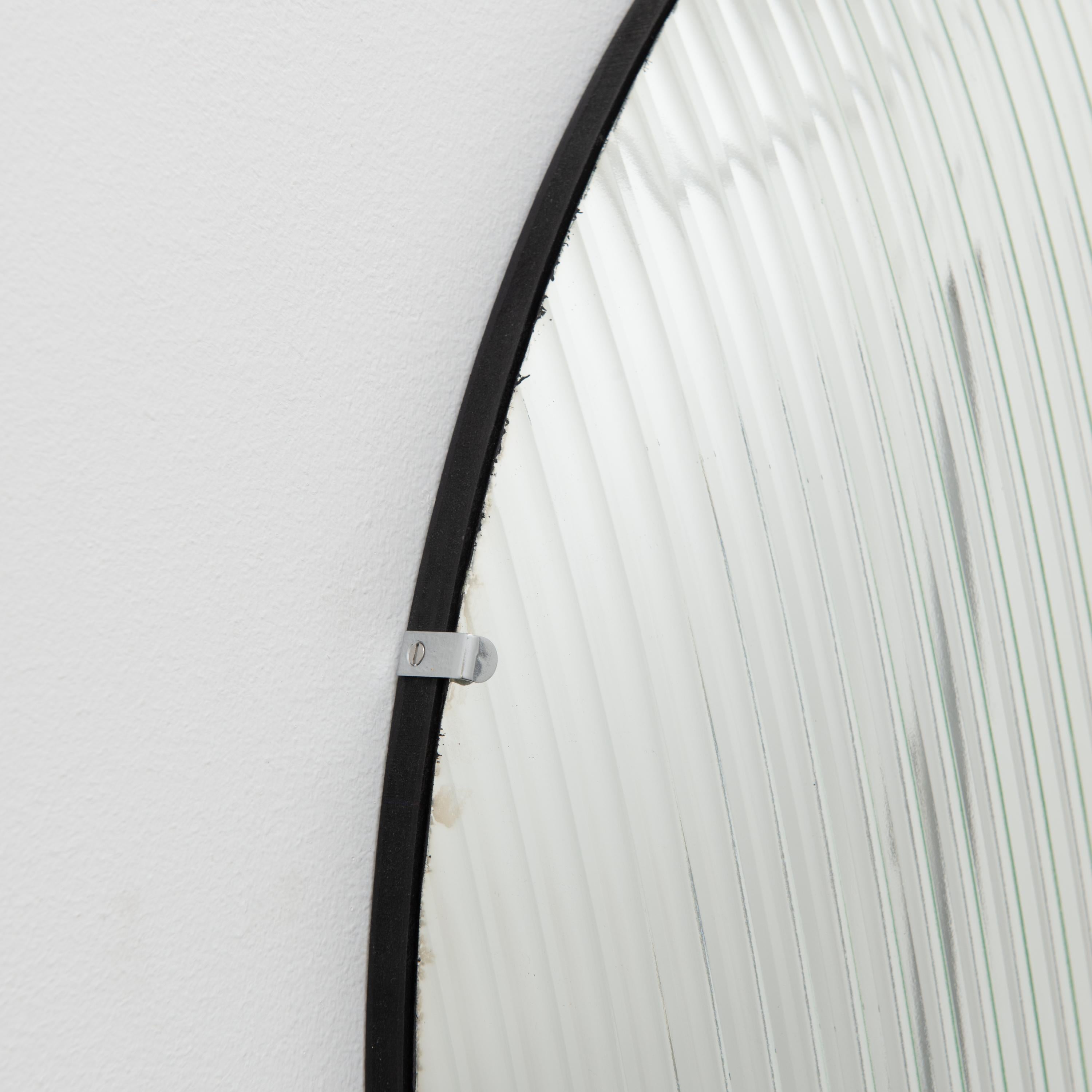 Orbis Handcrafted Reeded Glass Round Convex Frameless Mirror with Clips, Large For Sale 4