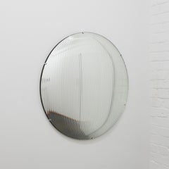Orbis Handcrafted Reeded Glass Round Convex Frameless Mirror with Clips, Large