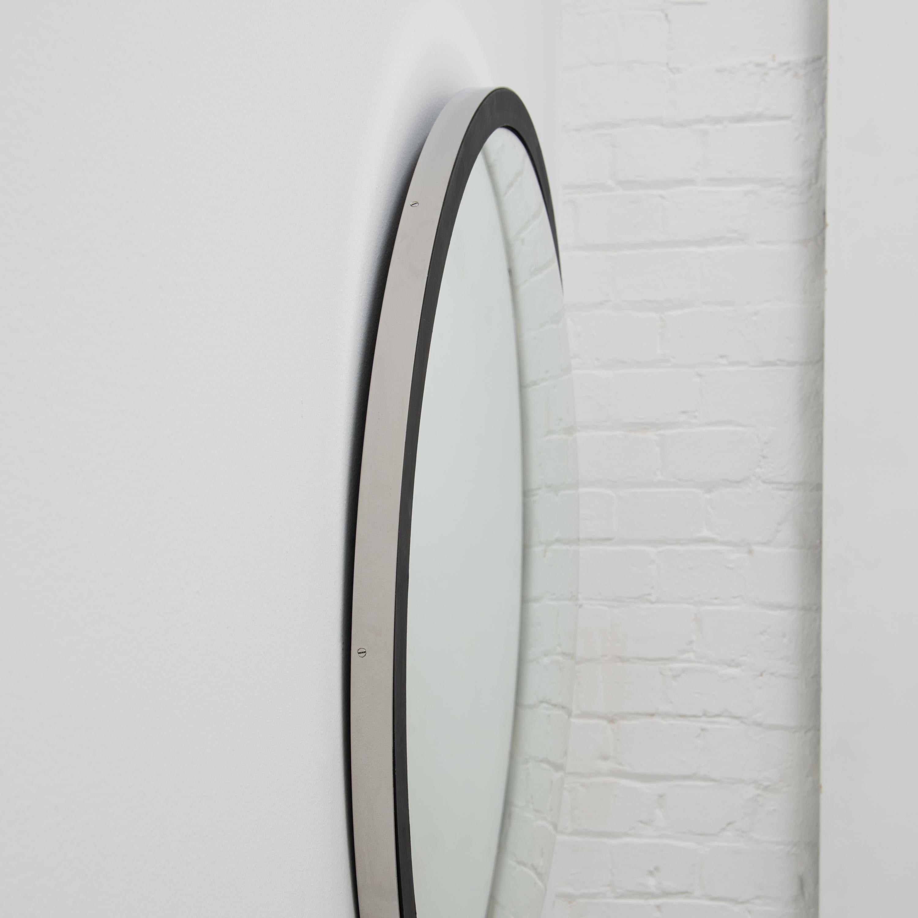 Orbis Handcrafted Round Convex Mirror, Edelstahl und schwarzer Rahmen, groß (Britisch) im Angebot
