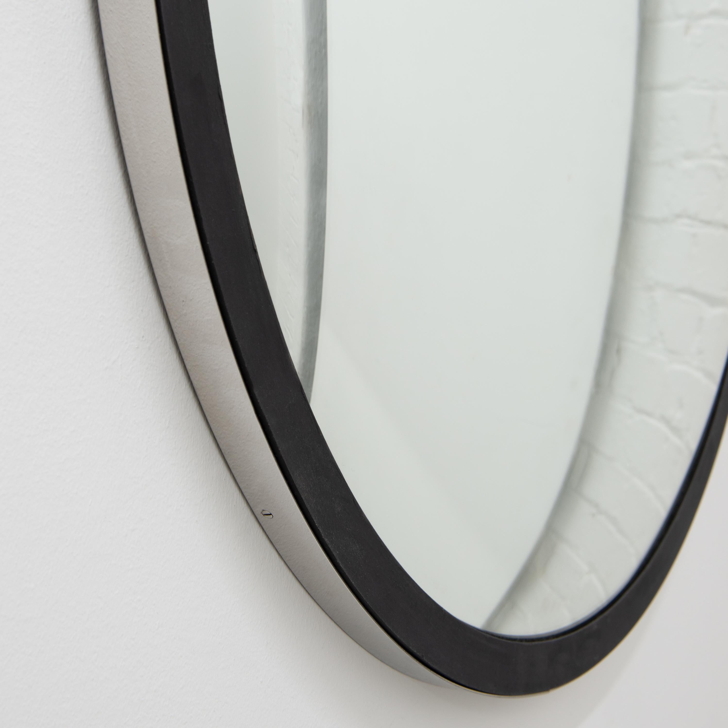 British Orbis Handcrafted Round Convex Mirror, Stainless Steel and Black Frame, Large For Sale