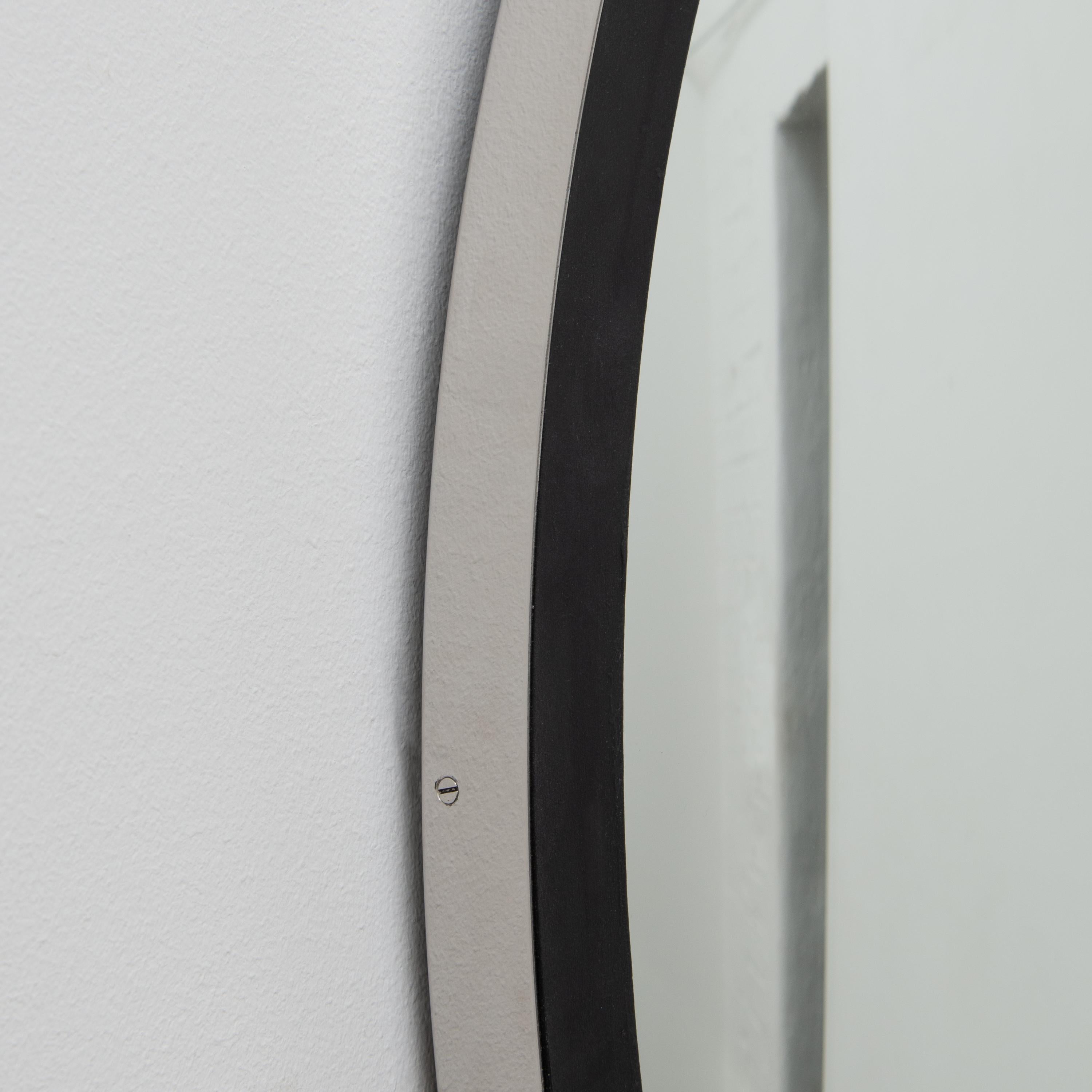 Miroir rond convexe Orbis Handcraft, cadre en acier inoxydable et noir, large en vente 1