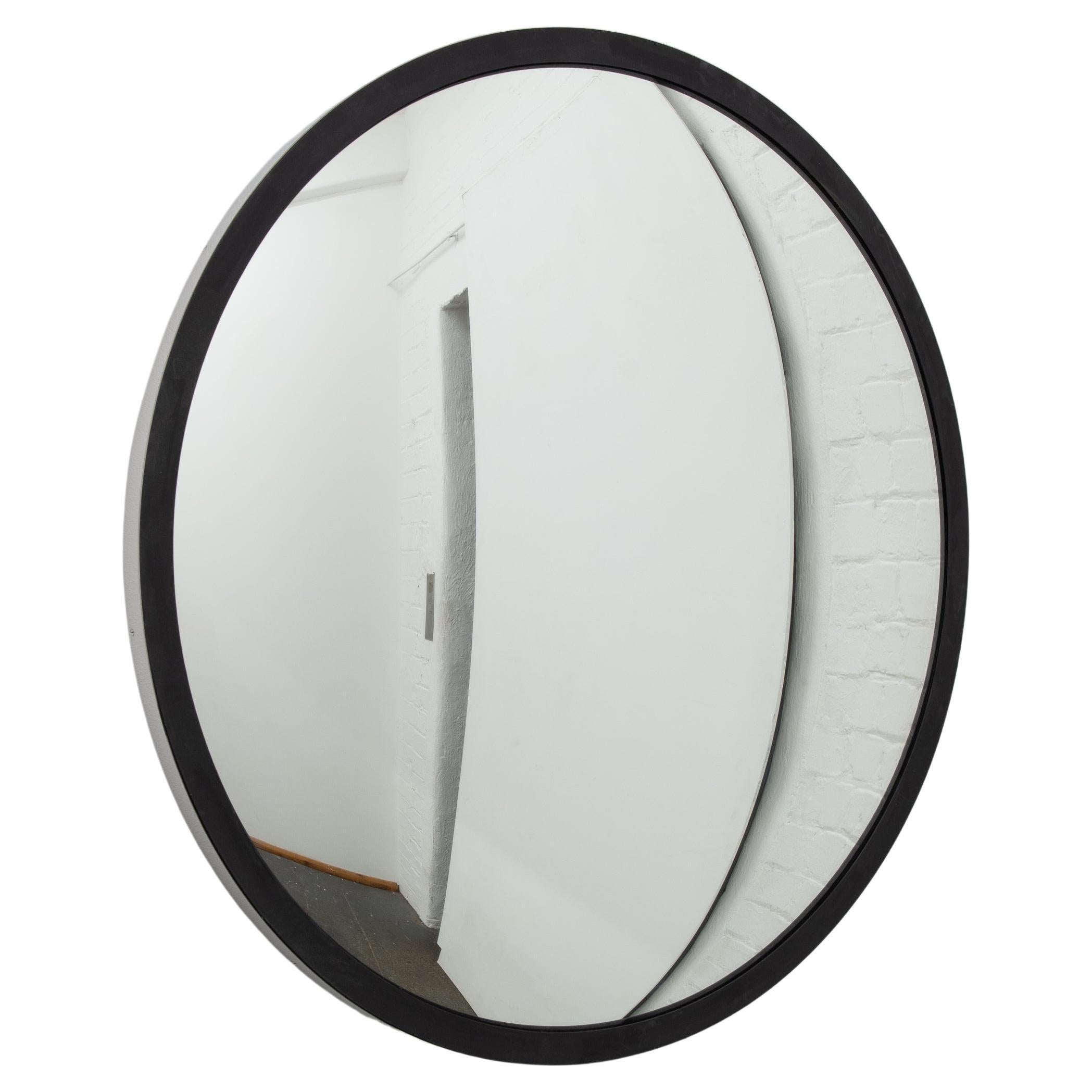 Orbis Handcrafted Round Convex Mirror, Stainless Steel and Black Frame, Large For Sale