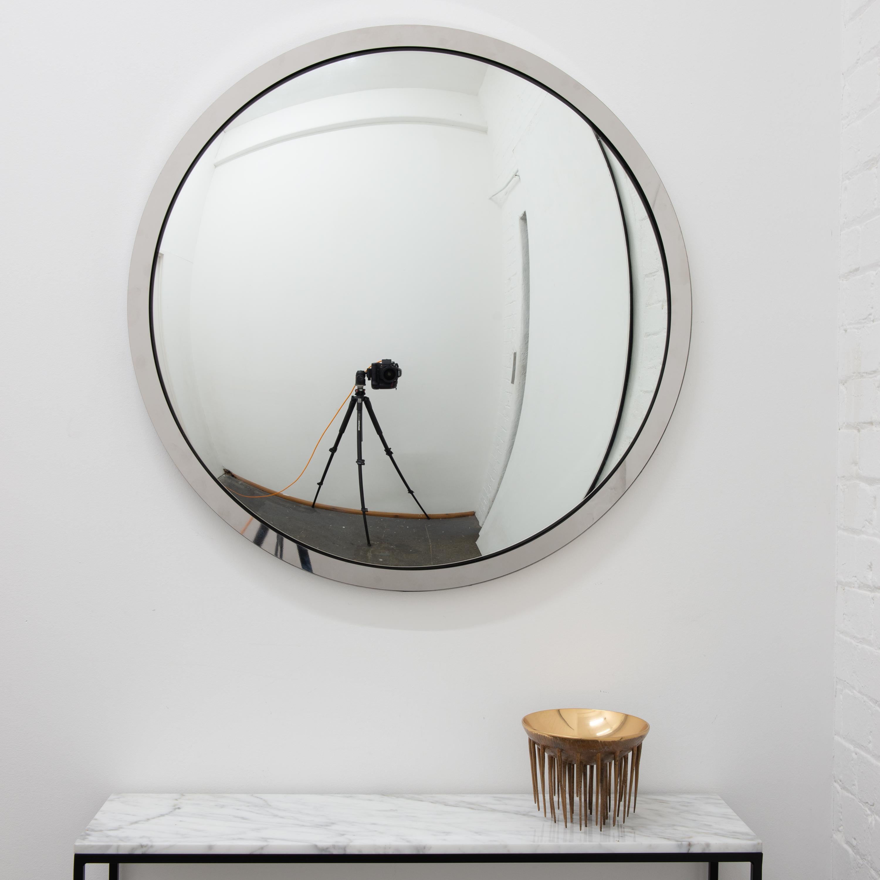 Polished In Stock, Orbis Round Convex Mirror with Stainless Steel Frame, Large For Sale