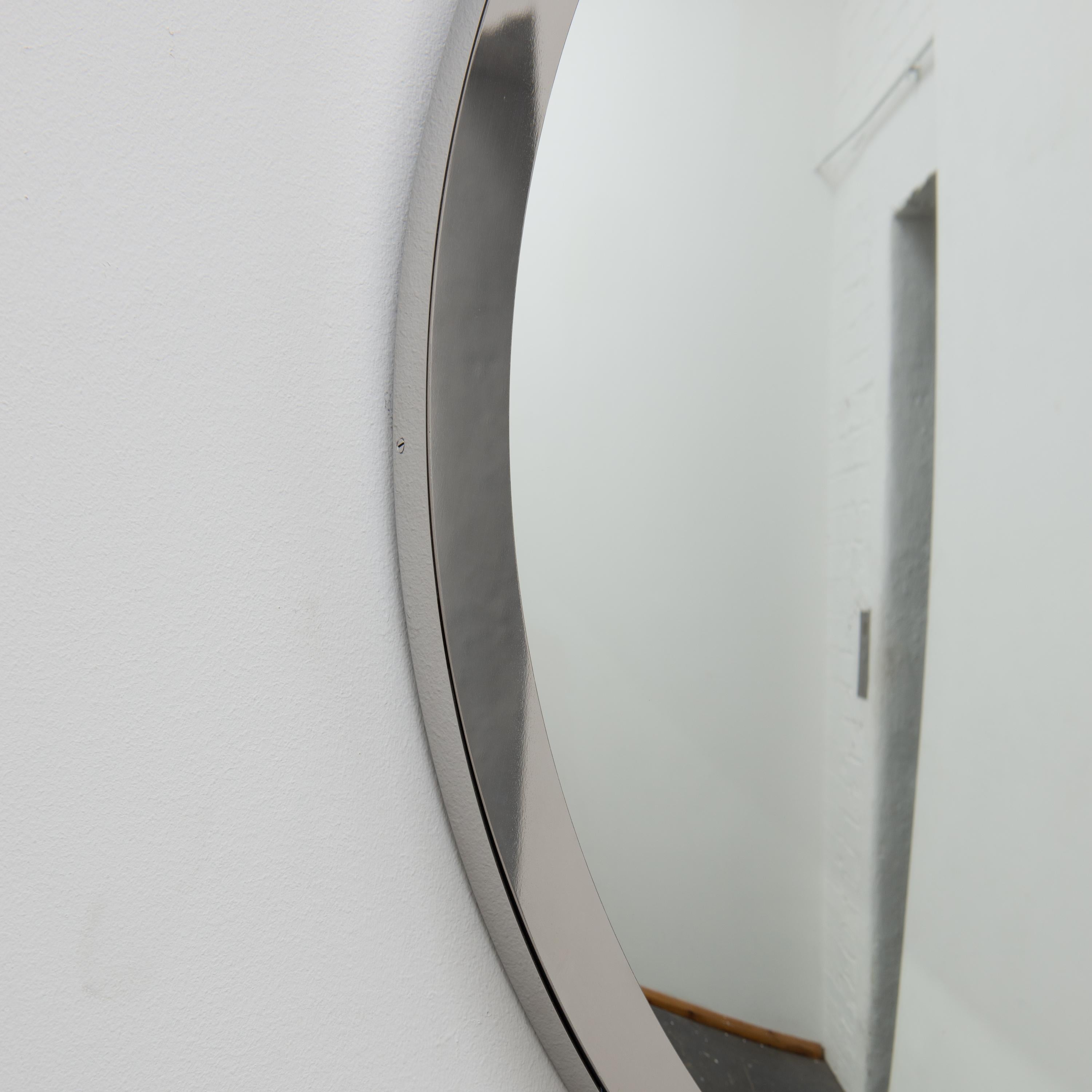 In Stock, Orbis Round Convex Mirror with Stainless Steel Frame, Large In New Condition For Sale In London, GB